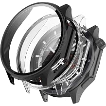 KZIOACSH Case with Tempered Glass for OnePlus Watch 3 47mm/Oppo Watch X2, 2 Pack All Around Hard PC Protective Case Ultra-Thin Anti-Scratch Shockproof Overall Screen Protector Tough Shell,Black+Clear