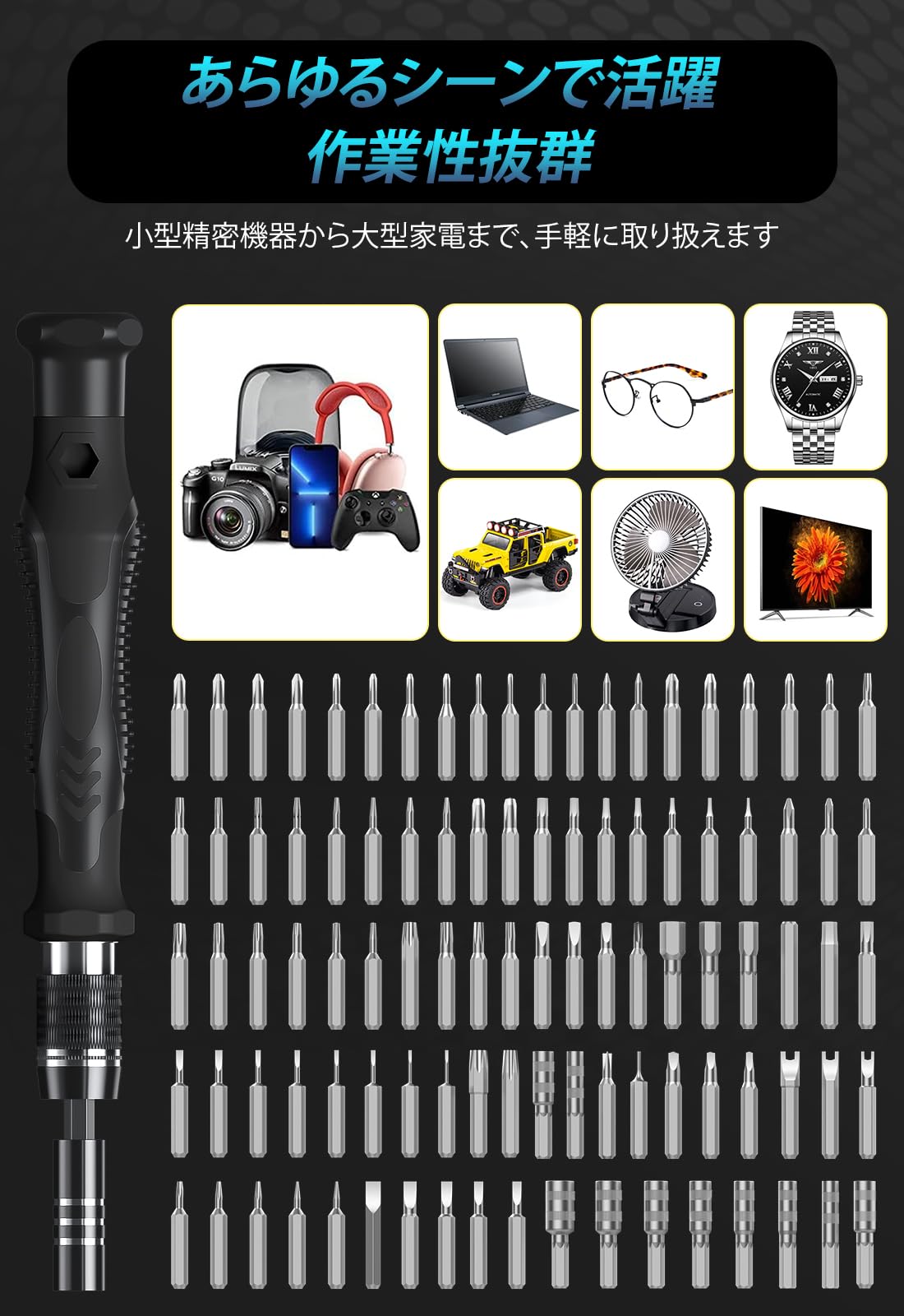 MOVMAO 精密ドライバーセット 145 In 1 トルクスドライバー 多機能ツールキット 磁石付き トルクス マイナス 三角 六角 星型 y字ビット Switch Mac PS5 iPhone スマホ メガネ 修理 帯電防止リストバンド 金属ハンドル付き Black