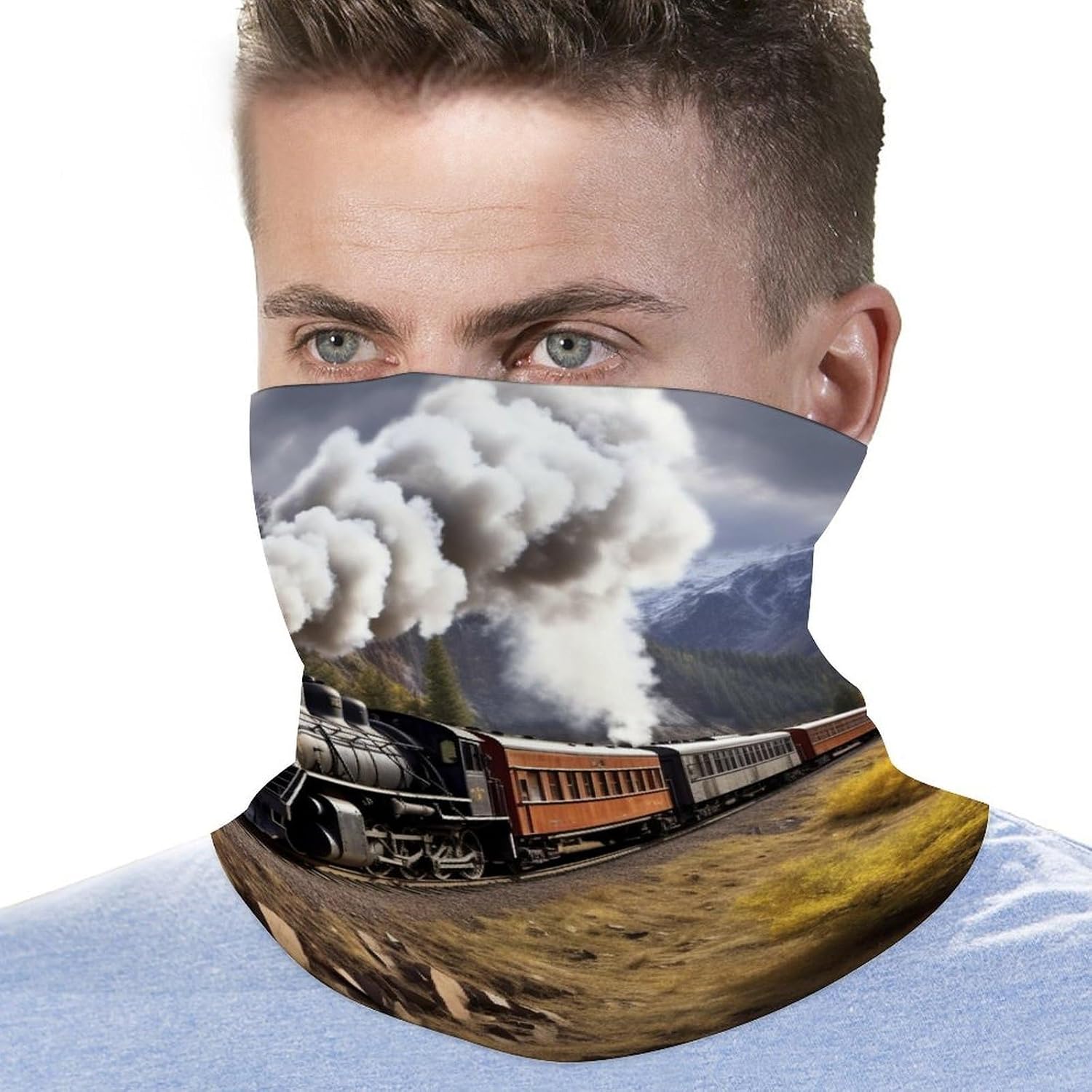 Sun Protection Neck Gaiter Steam Locomotive Train Balaclava Fishing Mask Hiking Cycling Sports Scarf