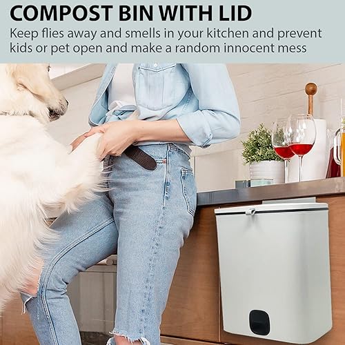 Miniatura 6 de KSEV Cubo de basura colgante de cocina de 2.6 galones con tapa y compartimento para bolsa de basura, (2 vías deslizantes) para encimera, debajo del