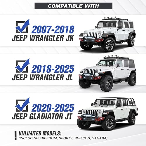 Miniatura 2 de Parachoques delantero compatible con Jeep Wrangler JK JL JKU JLU Unlimited 2007-2024 y Gladiator JT - Parachoques todoterreno con placa de