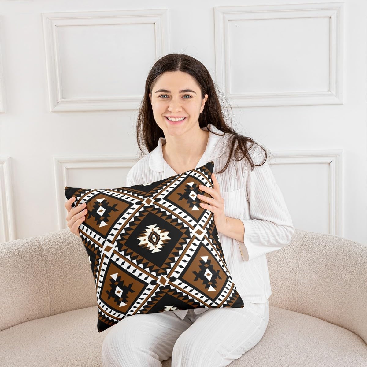 Erosebridal Western Boho Aztec Throw Pillow Covers 24x24 Rustic Farmhouse Pillow Cover Black Brown Cushion Cover Geometric Diamond Pillowcases for Couch Sofa