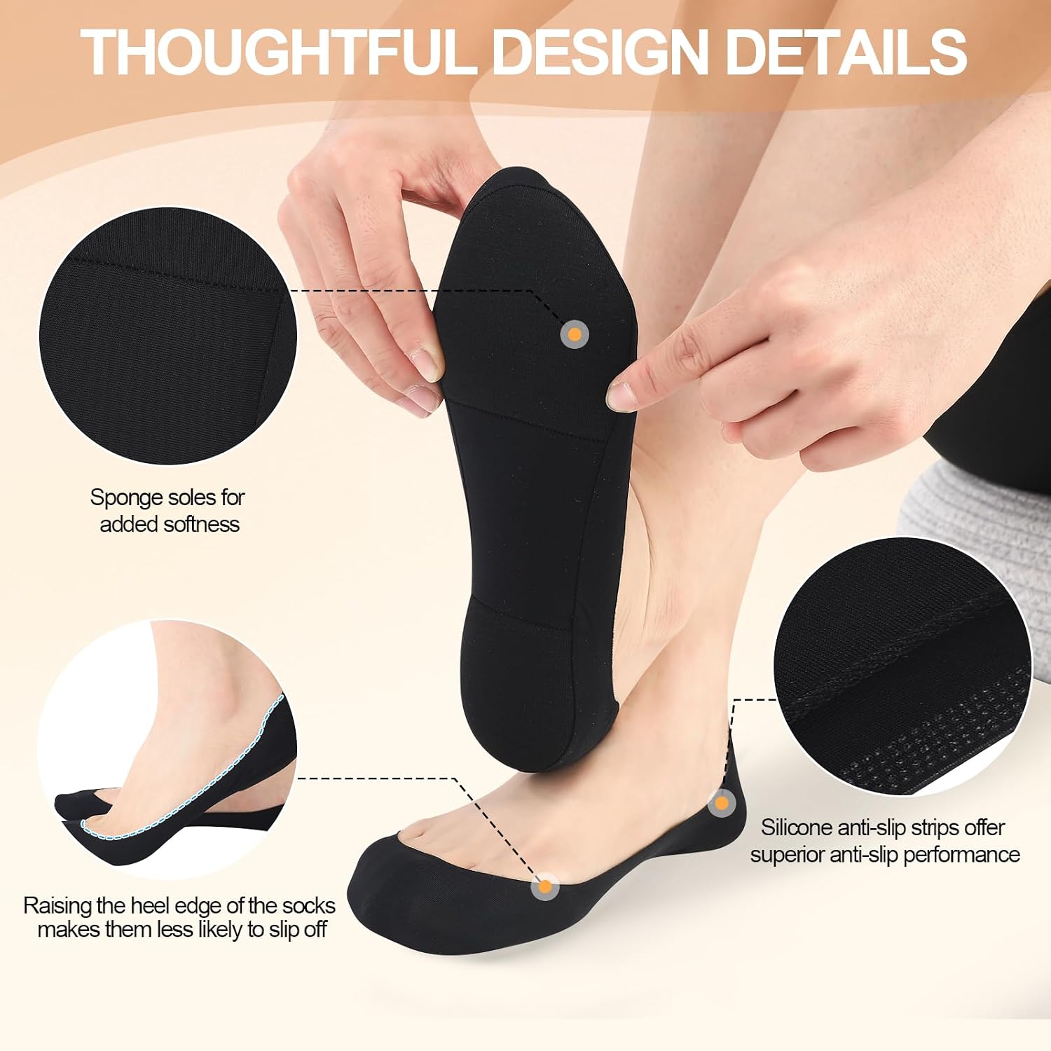 No Show Socks Women with Sponge 6 Pairs Cushioned Sole image 4