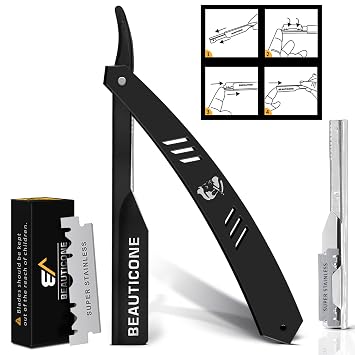 BEAUTICONE Straight Razors for Men, Straight Edge Razor, Single Edge Replacement Blades, Stainless Steel, Barber Razor for Mens Shaving, Barber Shaving Knife