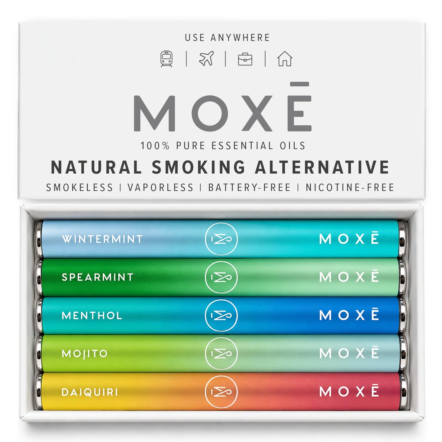 MOXE Natural Smokeless Inhaler New Scents 5 PK, Non-Electric Craving Relief | Habit Alternative, Scents for Relaxation and Focus, Oral Fixation Support, Menthol, Spearmint, Wintermint, Daiquiri, Mojito