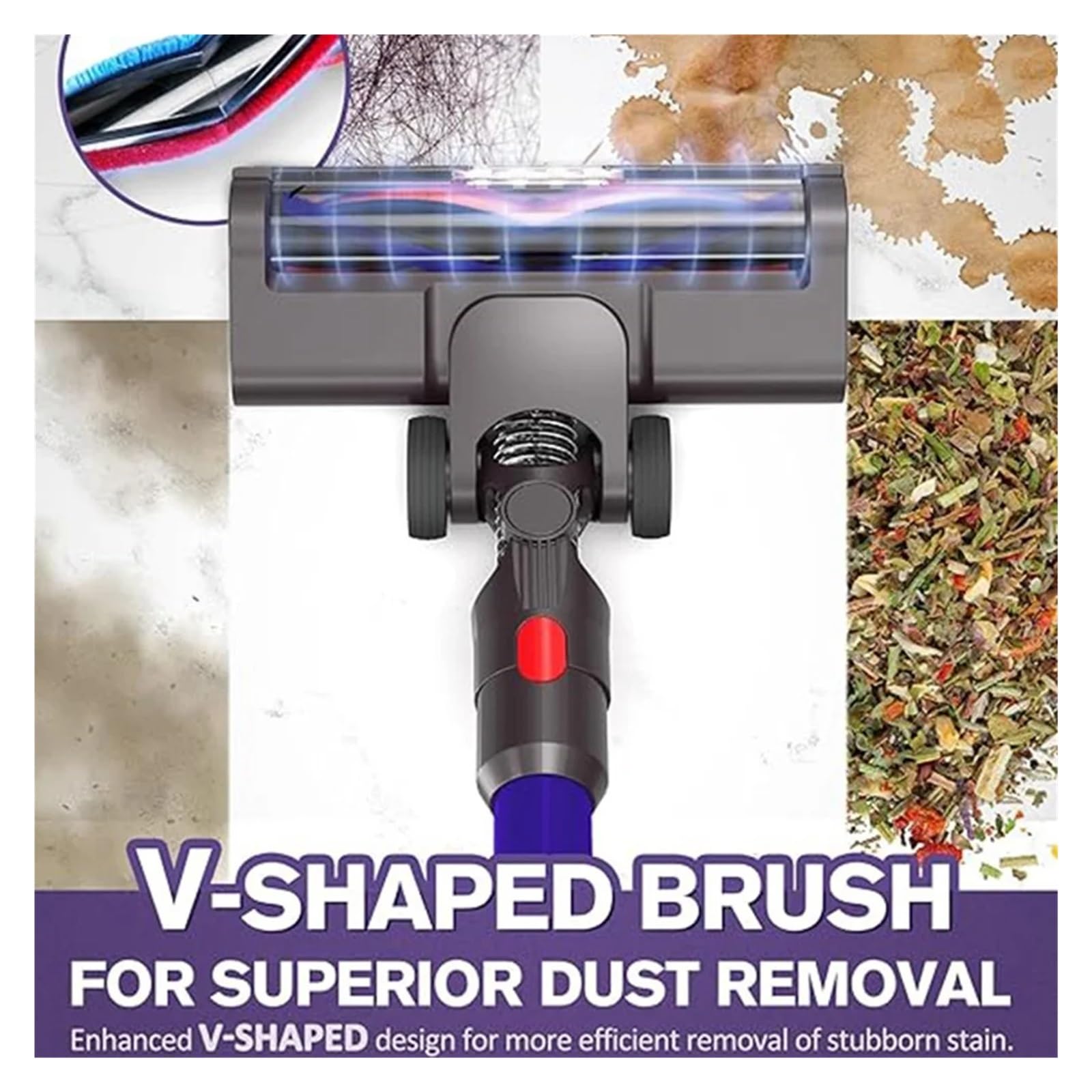 Cabezal de cepillo giratorio suave con luz LED for suelos de madera, compatible con aspiradoras inalámbricas Dyson V15, V10, V11, V8 y V7, boquilla antirayaduras.