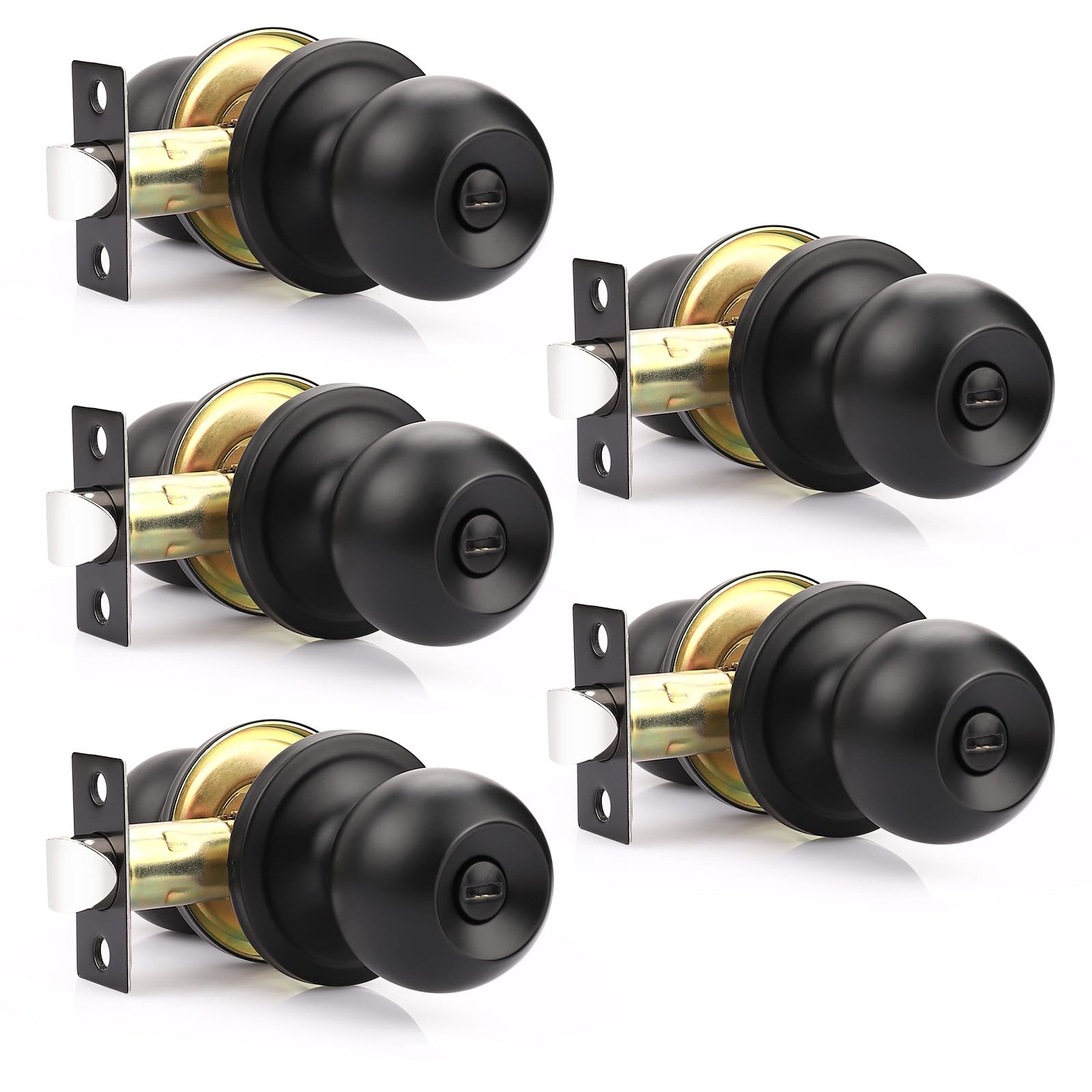 Matte Black Keyed Entry Door Knobs - 2 Pack -23