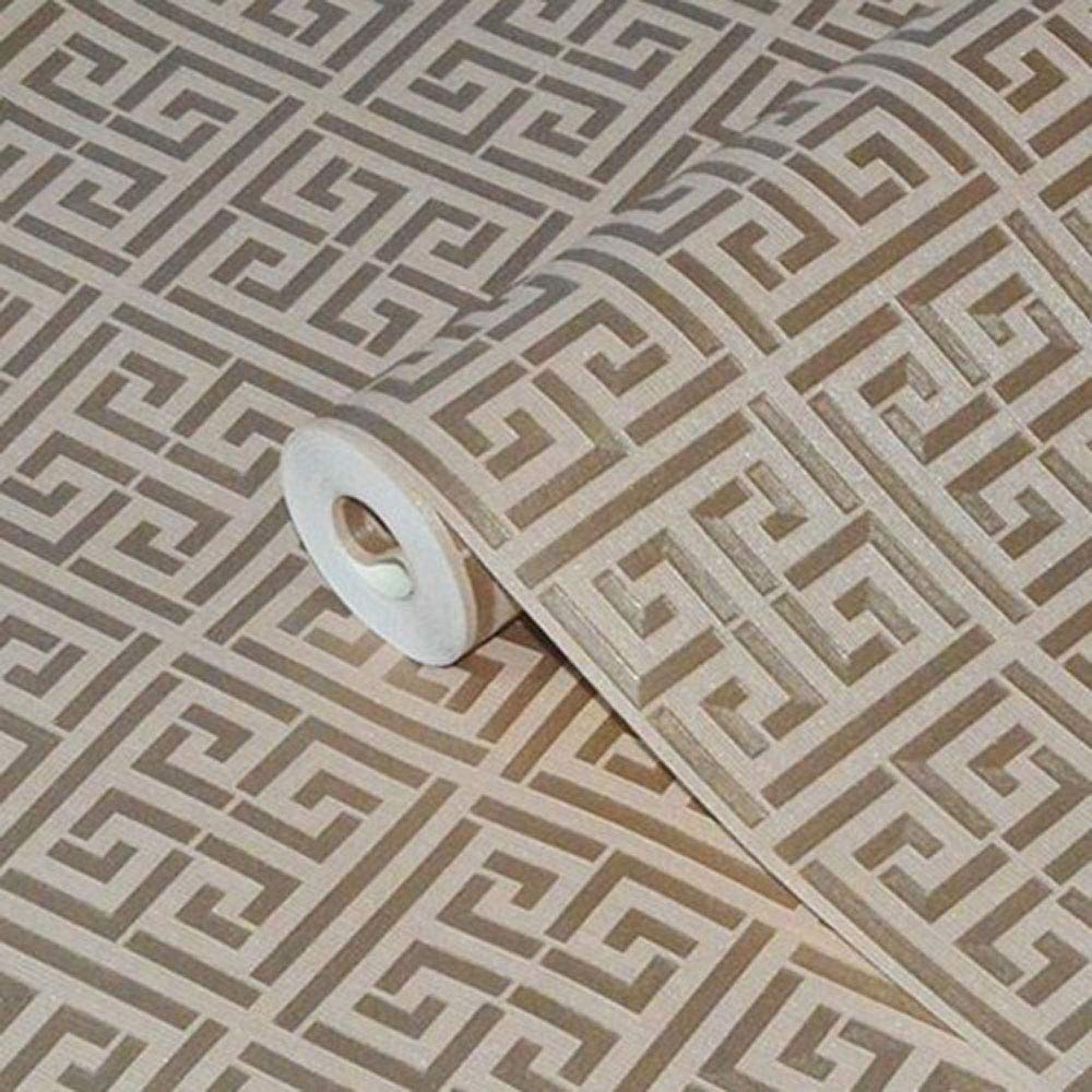WPCBAAWPCBAA Gold Greek Key Pattern White Wallpaper Modern Geometric Metallic Vinyl Wall Paper Roll Green/Black/coffee (Color : Brown)