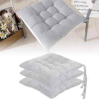 Bocguy 4 cómodos Cojines para sillas, Cojines 40 x 40 cm con Cintas, para sillas de jardín para Interior y Exterior, Oficina, balcón, para comedores, Salones y despachos, Gris Plateado
