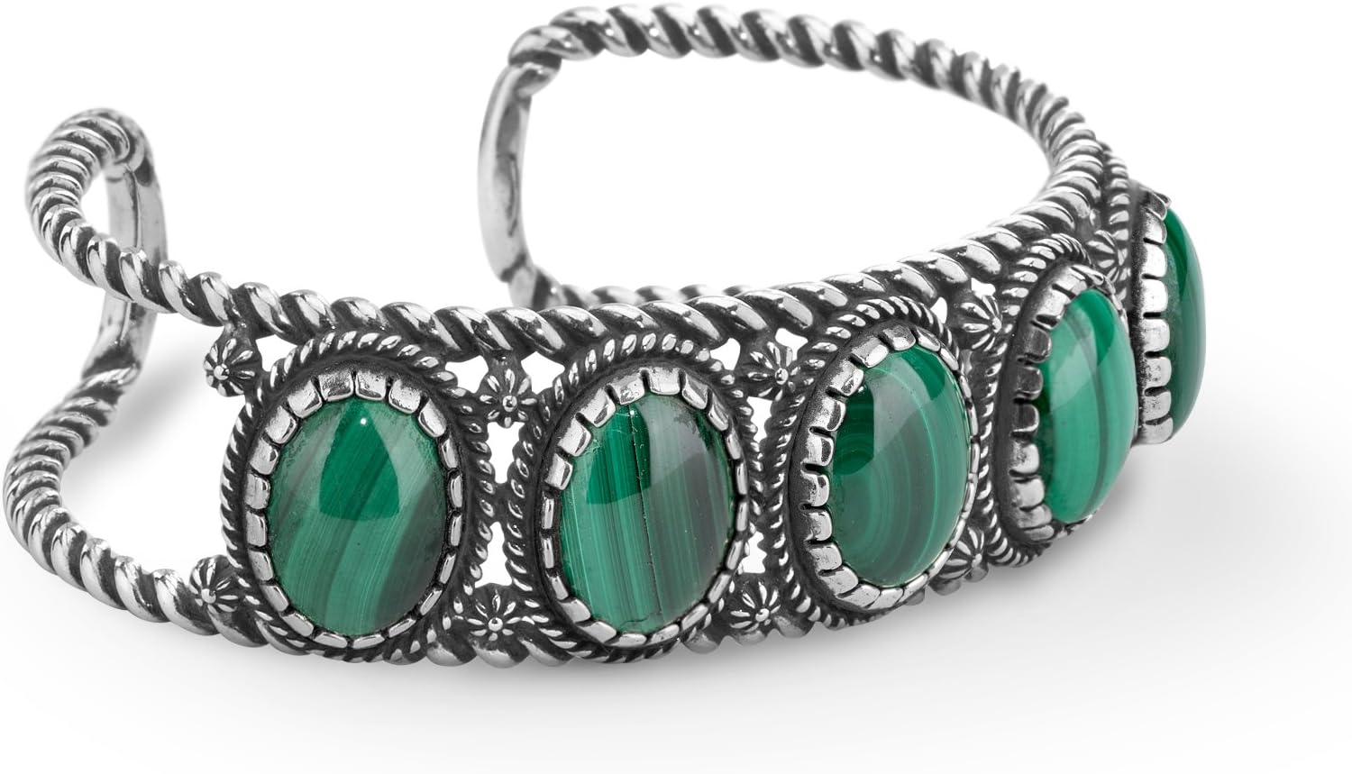 Sterling Silver Women's Cuff Bracelet Choice of Gemstone Color 5-Stone Design Sizes S, M, or L