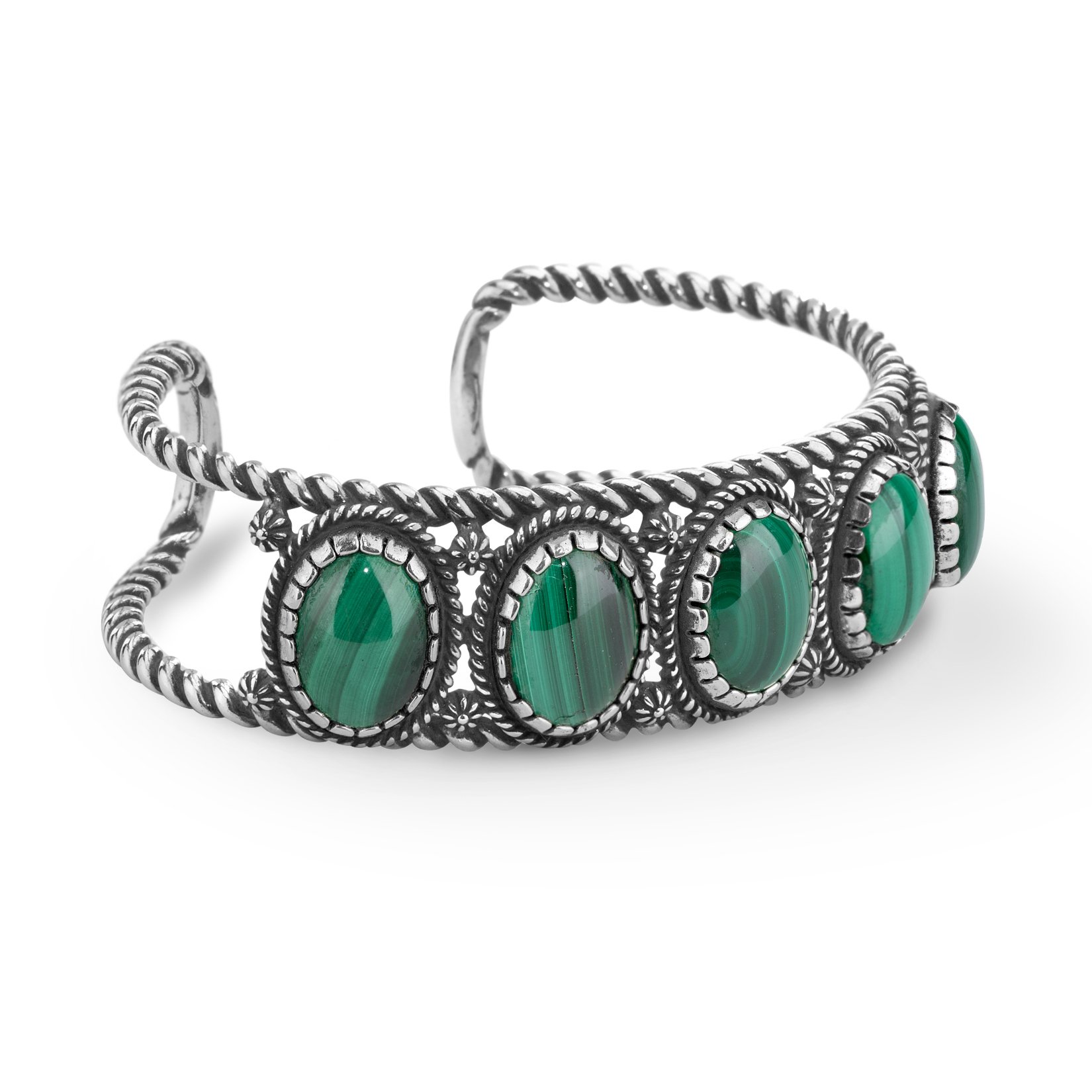 Sterling Silver Women's Cuff Bracelet Choice of Gemstone Color 5-Stone Design Sizes S, M, or L