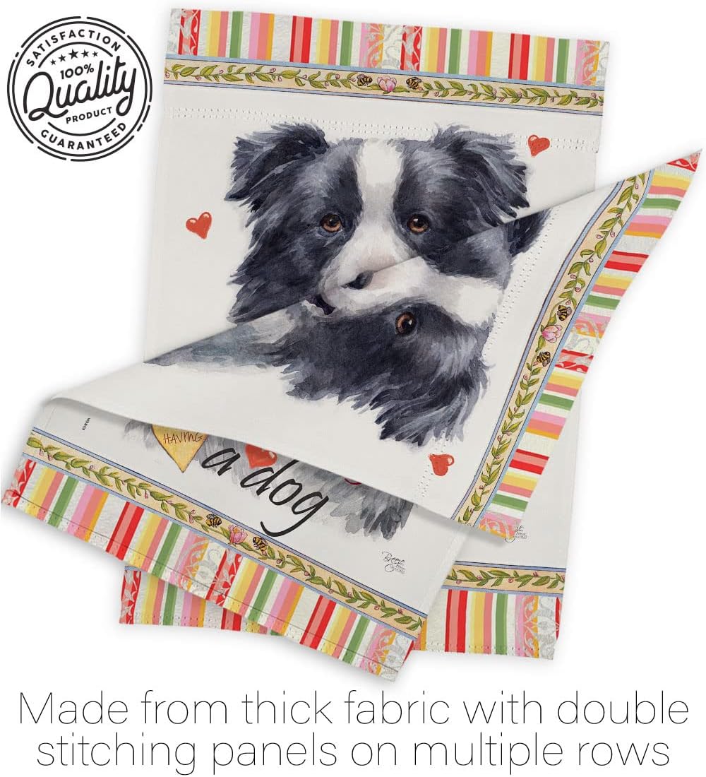 Breeze Decor Border Collie Happiness House Flag Pack Dog Puppy Spoiled Paw Canine Fur Pet Nature Farm Animal Creature Applique Banner Small Garden Yard Gift Double-Sided, Made in USA