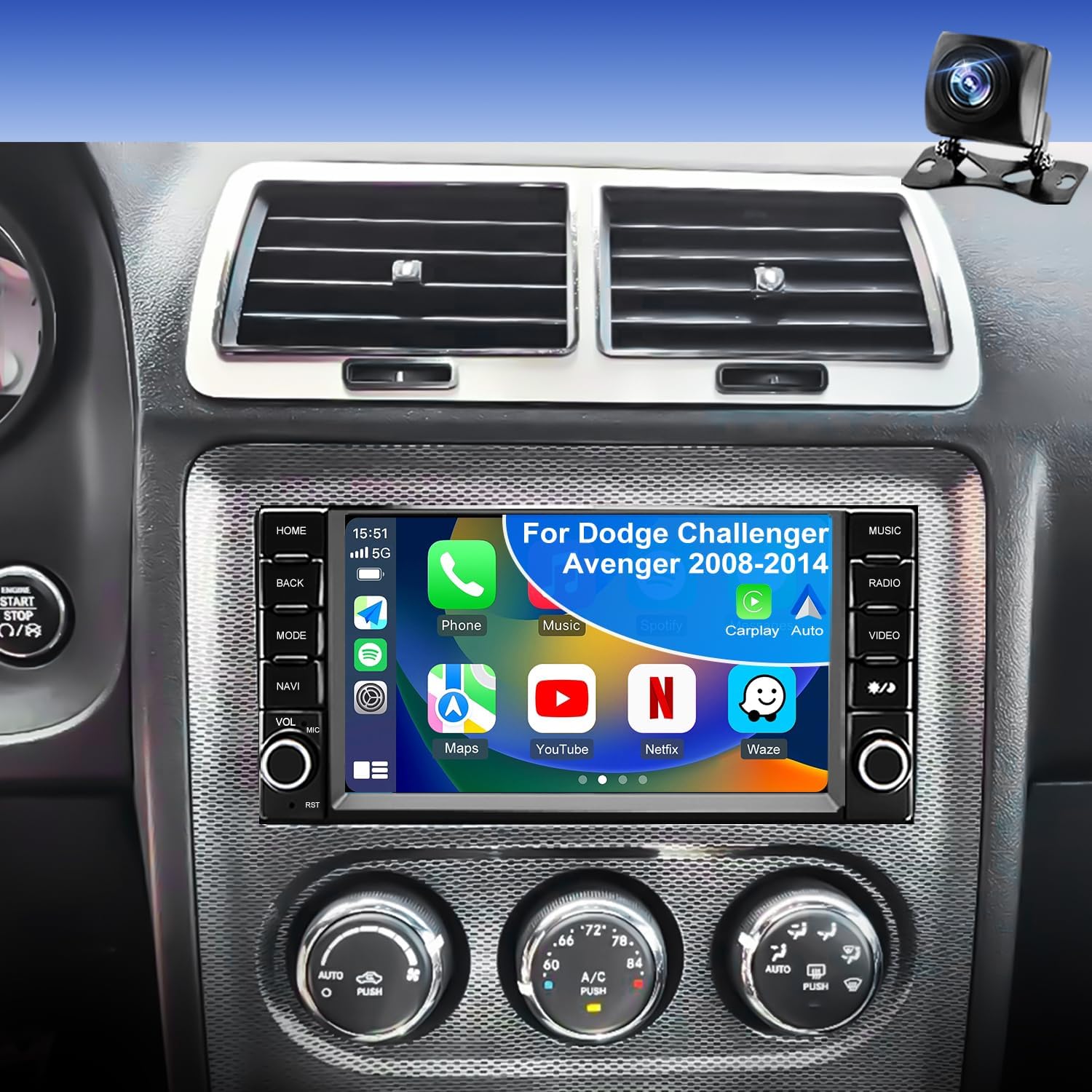 5GWiFi Radio for Dodge Challenger Avenger 2008-2014, Liberty Ram 1500/2500/3500 2009-2012, Charger 2008-2010, Town & Country 2008-2016, 7inch Car Stereo Touchscreen Carplay Android Auto GPS FM Camera