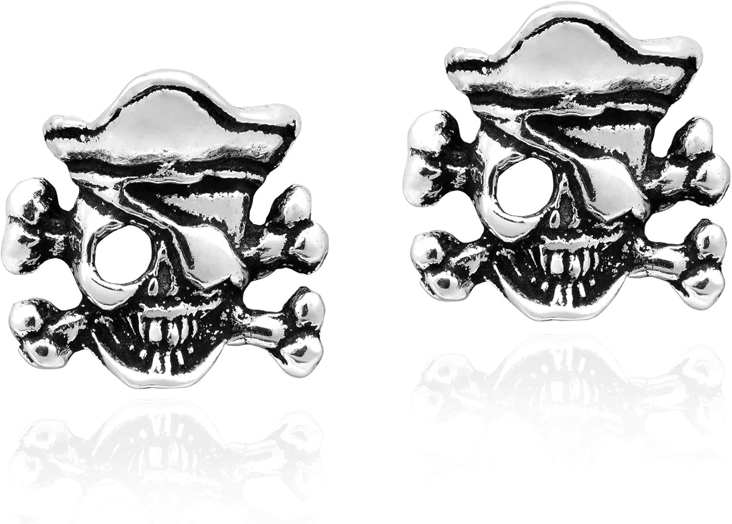 AeraVida Pirate Stylish .925 Sterling Silver Skull & Crossbones Post Stud Earrings | Trendy Silver Skull Earrings for Men and Women | Sterling Silver Pirate Jewelry