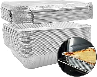 YOHI 9''x13'' Aluminum Pans with Lids(25 Packs),Deep Half-Size Disposable Aluminum Foil Covers Pans,Food for Catering, Coo...