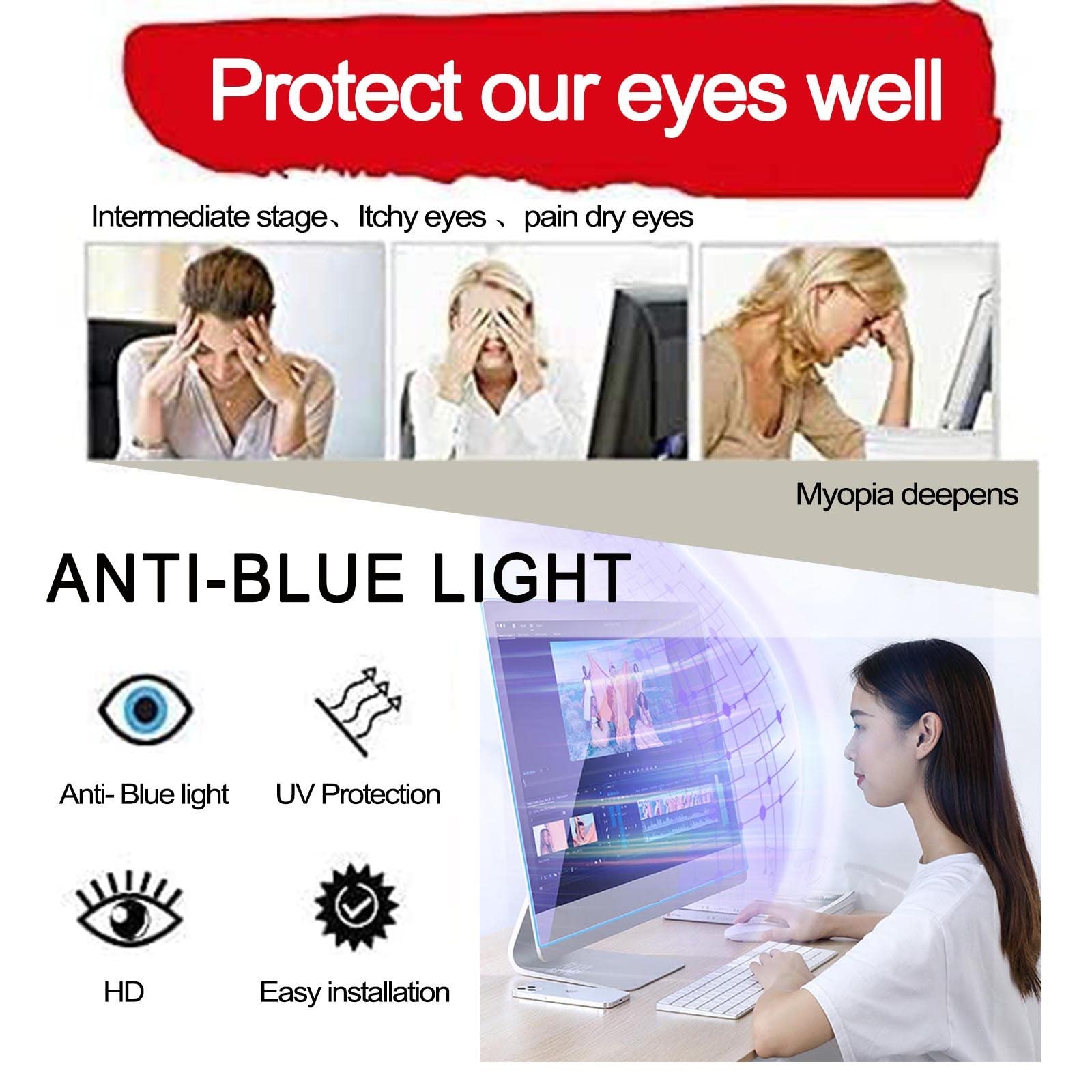 LIGUOYI Colgando Filtro De Privacidad Premium, Antis-Reflejos Filtro De Pantalla, Antis Luz Azul, Antis UV, Protector De Pantalla para Pantalla Ordenador, Antis-arañazos, Extraíble