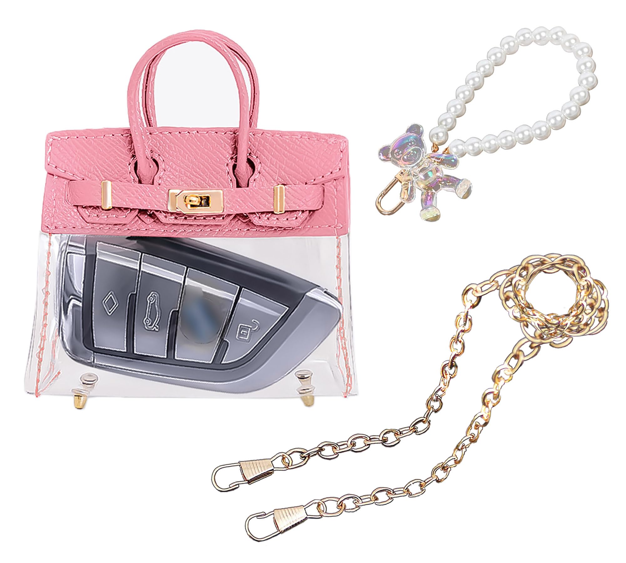 Mini Creative Handbag Design Car Keys, Clear Ladies Tote Key Purse, Small Transparent Pendant Key Chains, Cosmetic Bag