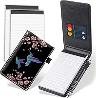 Vista 12 de Juego de 4 mini bloc de notas de bolsillo, diseño de pez Koi japonés de piel sintética, soporte para notas con 2 ranuras para tarjetas, 1 lápiz