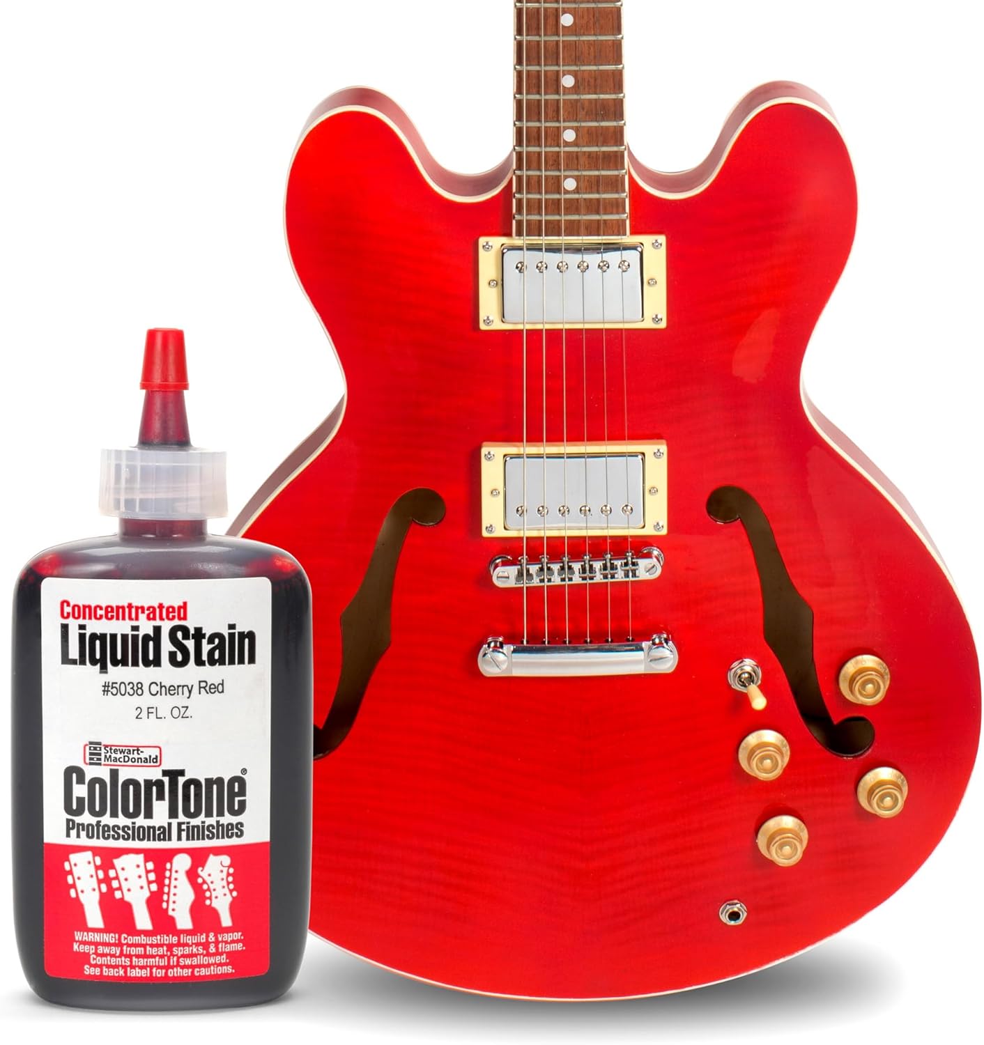 ColorTone Cherry Red Concentrated Liquid Stain – Liquid Color Dye for Guitar & Bass Finishing, Grain‑Enhancing Wood Stain, 2oz Bottle