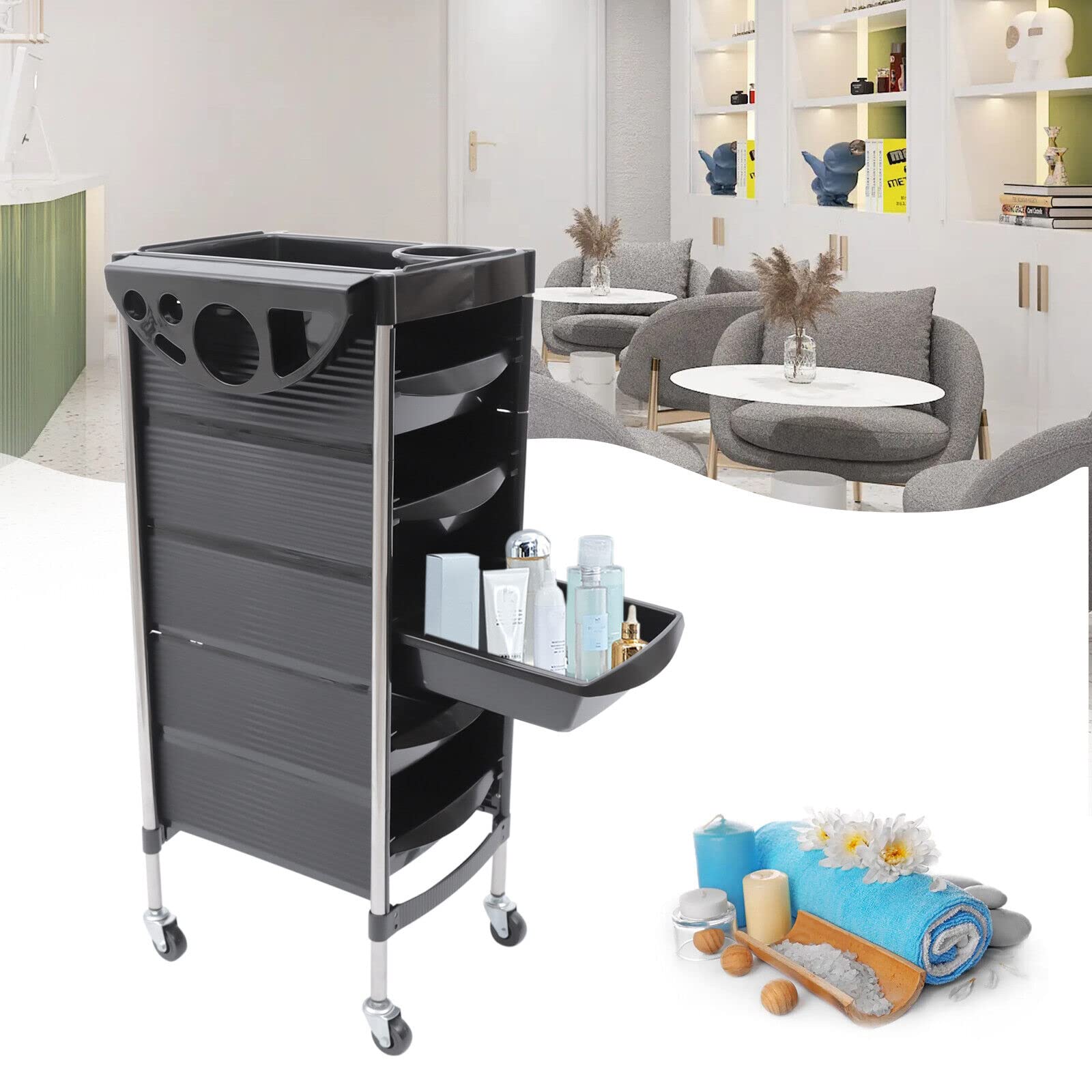 Friseurwagen Bedienungswagen Beauty Rollwagen Salonhilfe Friseur Arbeitswagen Wagen 6 Etagen Friseur Wagen