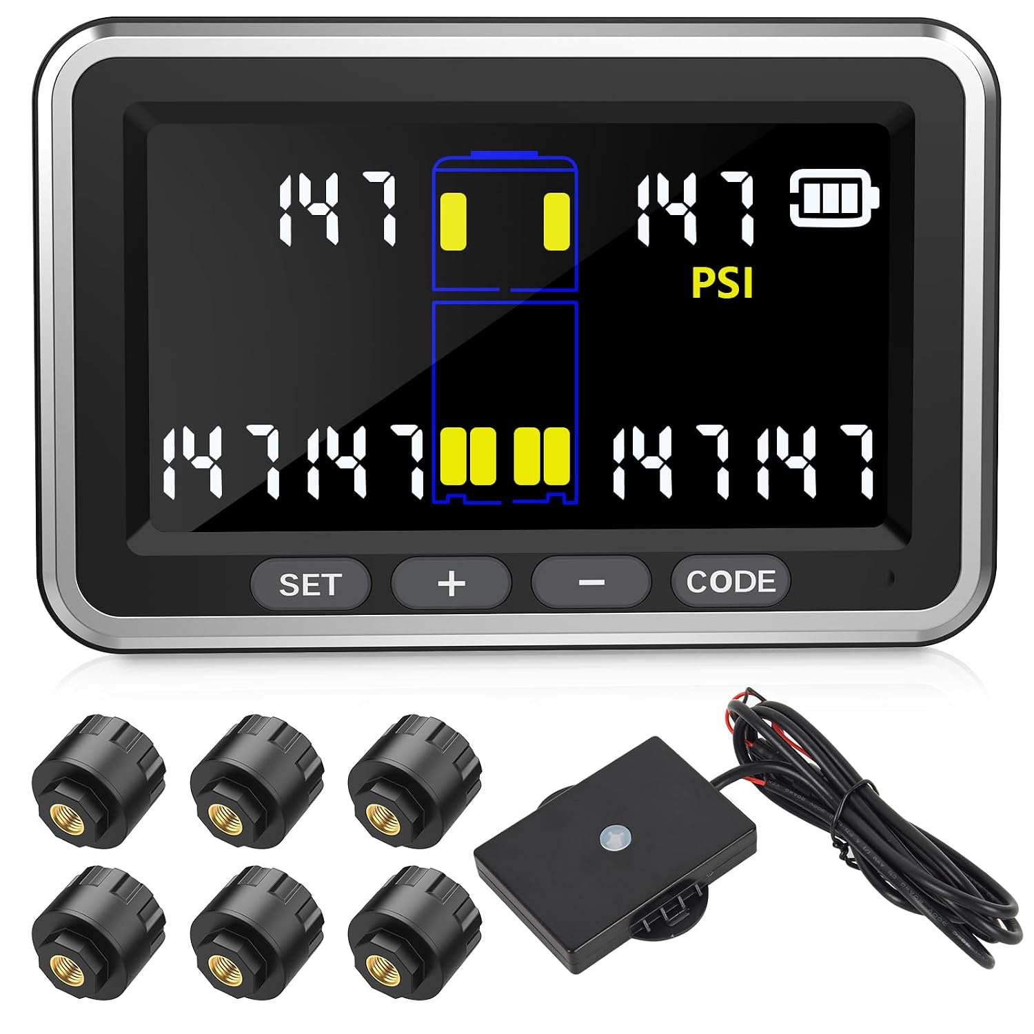 Tire Pressure Monitoring System, 6 sensors (0-199PSI) 4.5-inch Screen 6 Sensors Color Display Truck High Pressure TPMS with, 6 Alert Modes, Signal Booster,Fifth Wheel