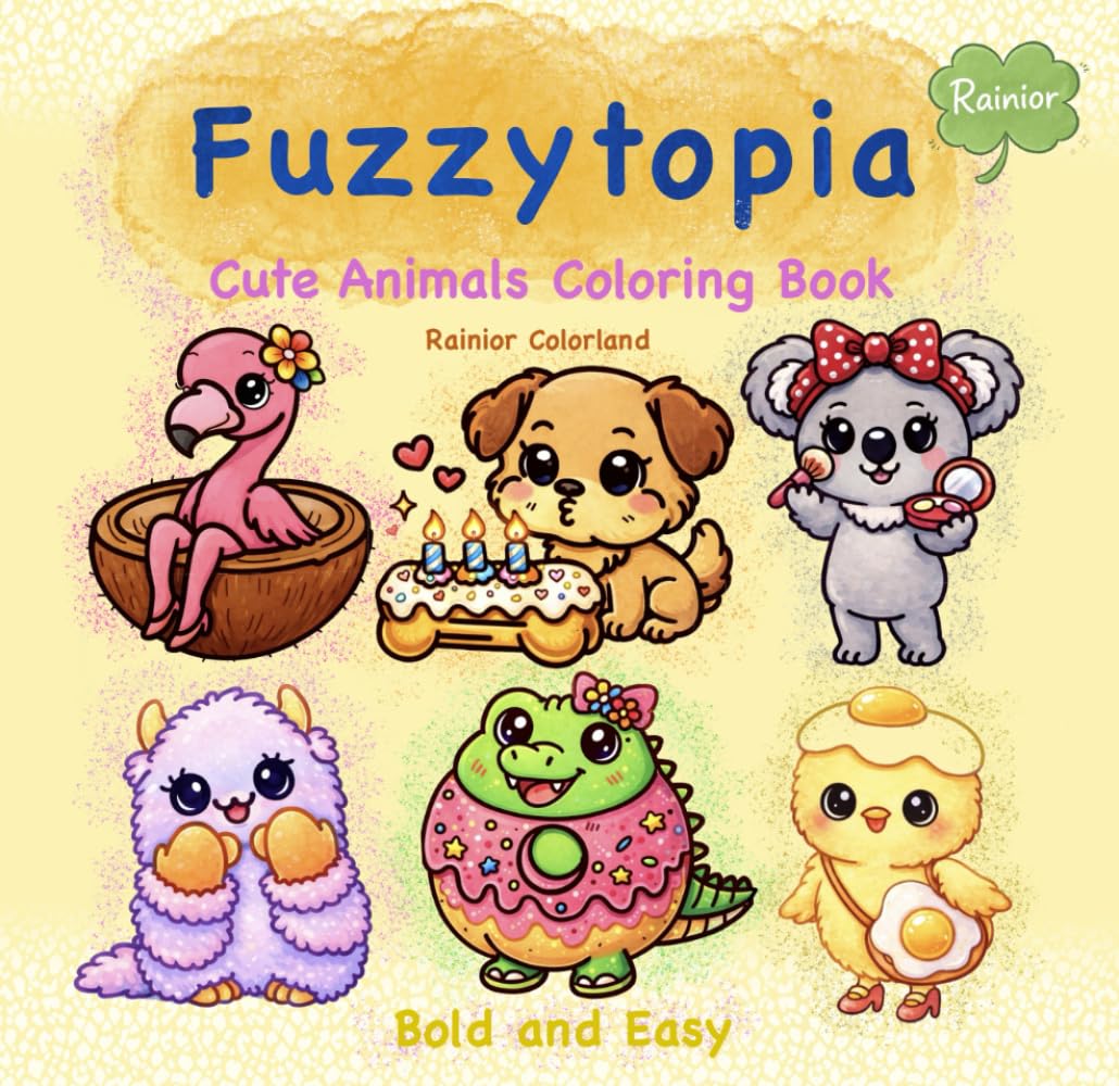 Fuzzytopia: Cute Animals Coloring Book: 40 Adorable Illustrations for Relaxation and Mindful Coloring