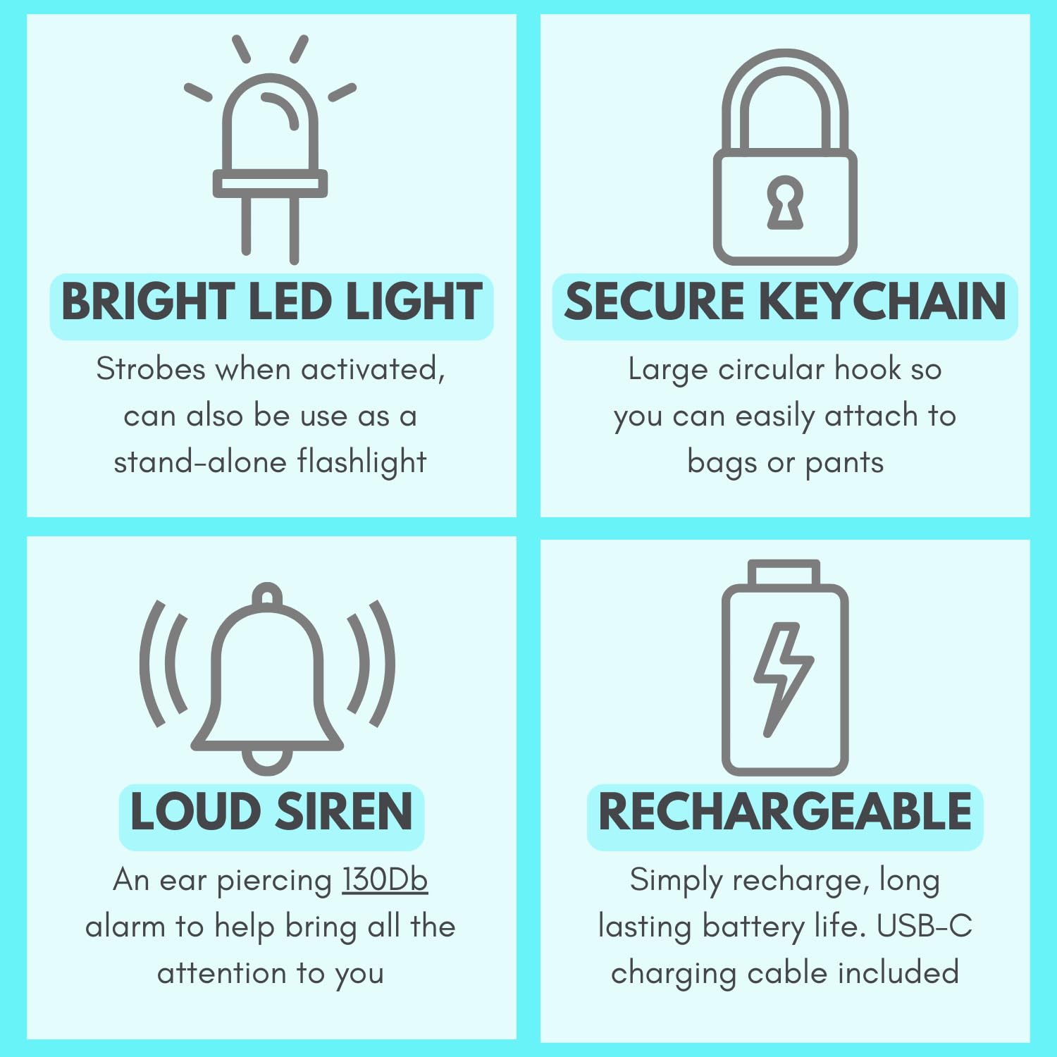 SMPERSALMT SM - Alarma de seguridad personal para mujer, compañero de protección diaria, sirena fuerte de 130 db, luz SOS, recargable, llavero de seguridad discreto estilo lápiz labial