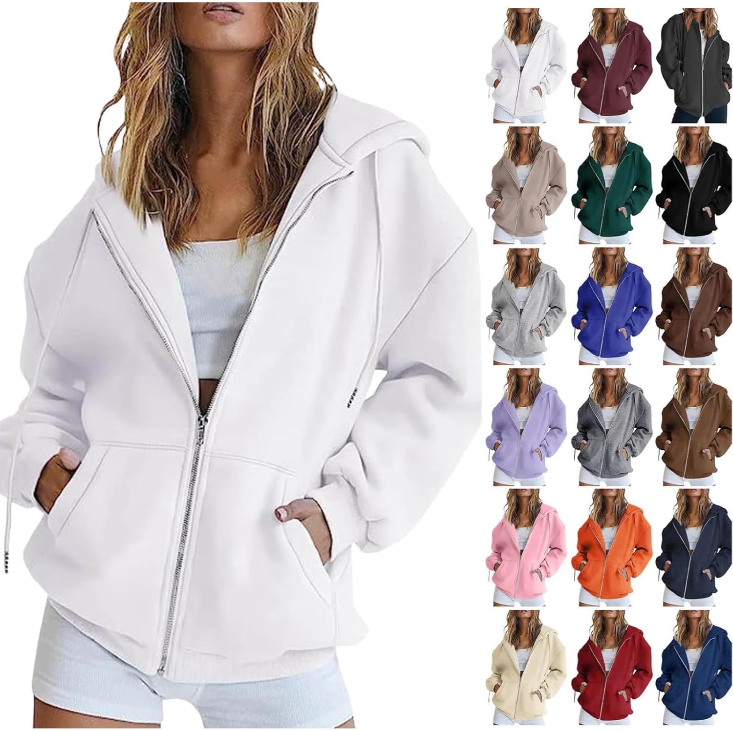 Zip Up Hoodies for Women Lightweight Oversized Sweatshirt with Pockets Casual Long Sleeve Summer Athletic Jackets