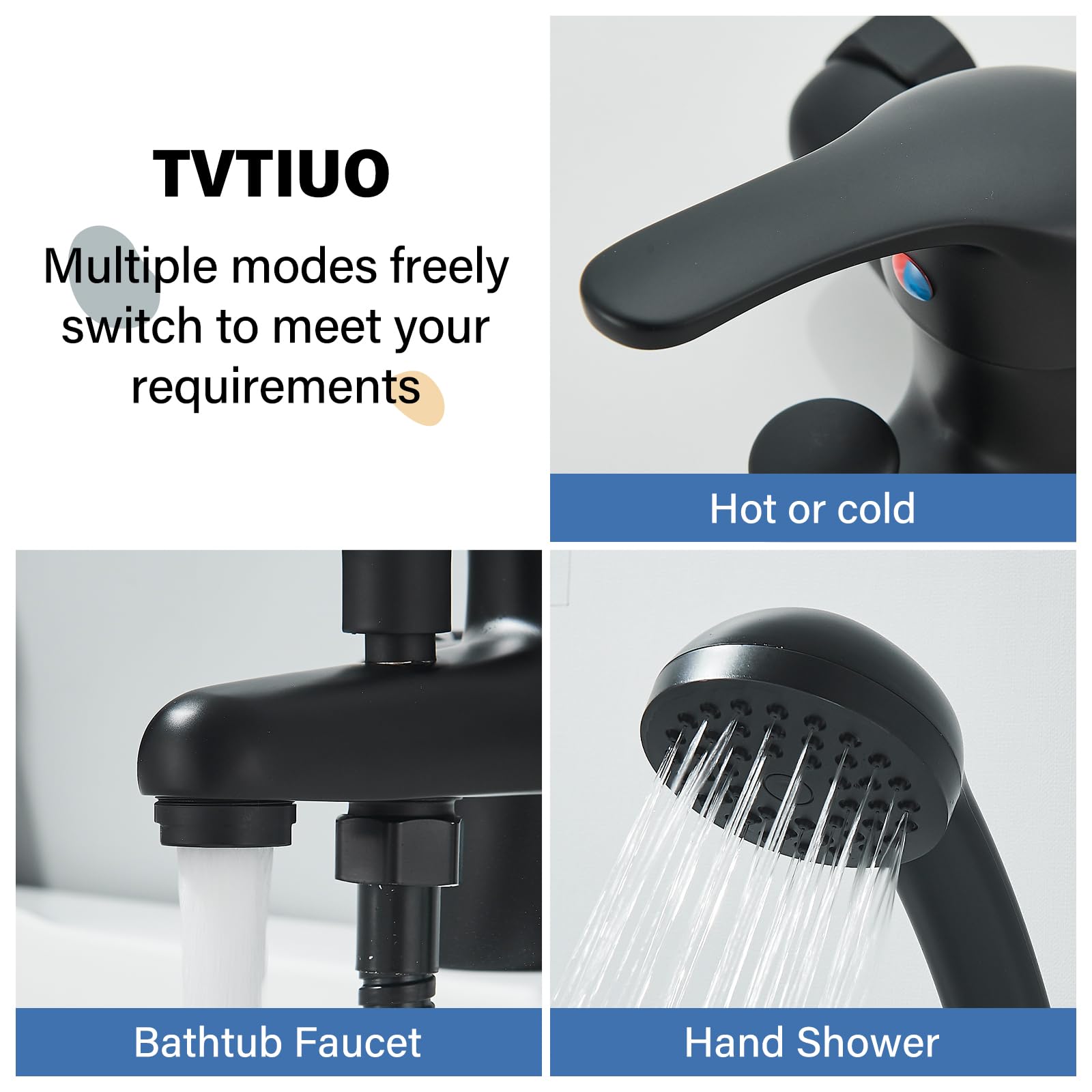 TVTIUO Black Bathroom Shower Faucet, Modern Bathroom Sink Faucet with Shower Faucet - Image 4