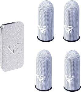 4 Pack Gaming Finger Sleeves, Silver Fiber Touchscreen Thumb Sleeves | 30% conductive silver fiber, breathable sweat-absorbing knit, responsive touch control, flexible fit for thumbs or fingers