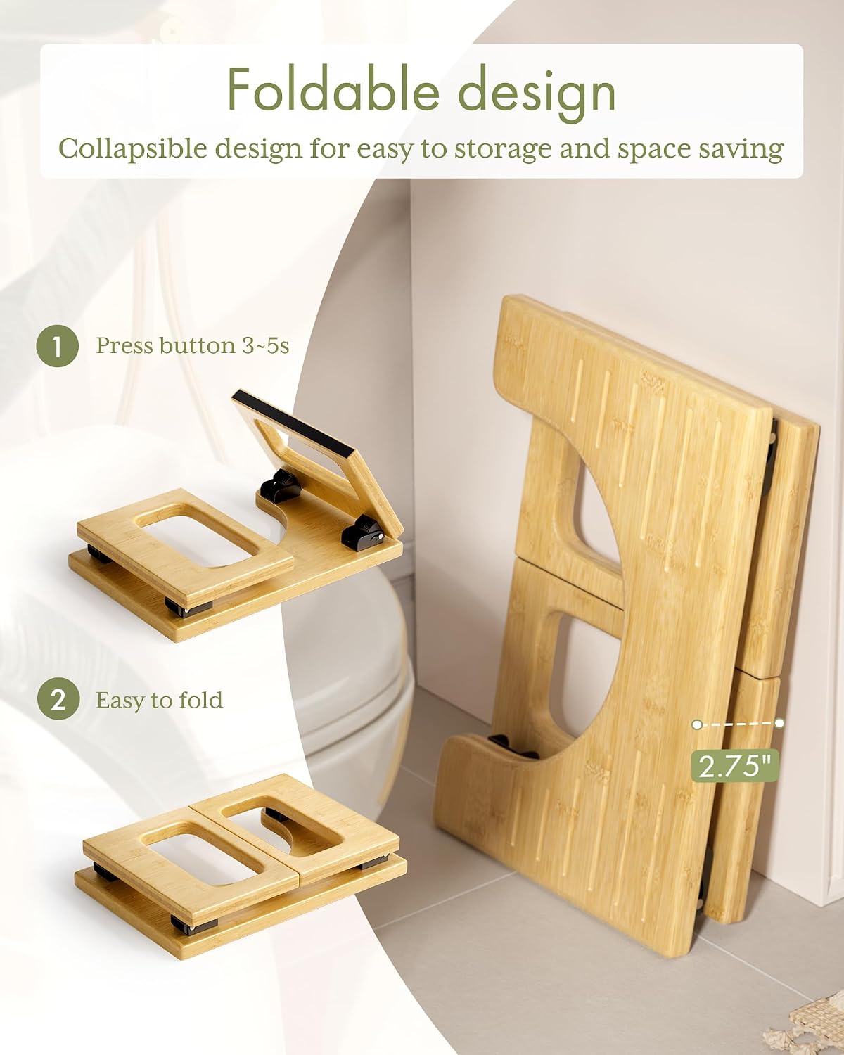 Condition photo showing New/Like New for amazerbath 8.5 inches bamboo toilet stool squat for adults, collapsible poop stool for bathroom, 0.79" thickness squatting potty with non-slip strip, space-saving, natural color natural color 8.5 inch (pack of 1)