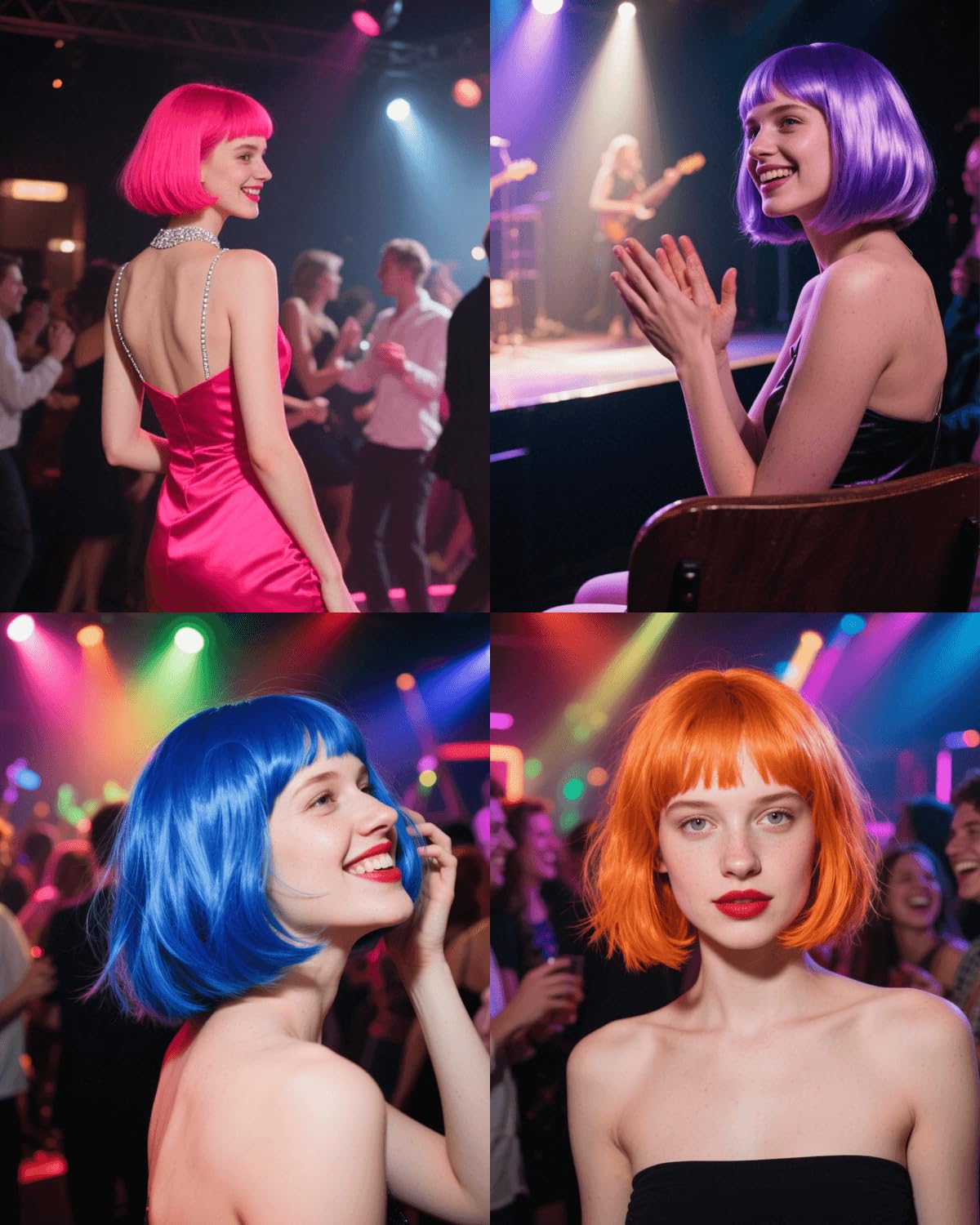 Women’s Bob Wigs with Sunglasses for Costume Party Cosplay Short Neon Colored Wigs Synthetic Hair Colorful Wigs for Bachelorette Party Halloween Christmas - Image 6