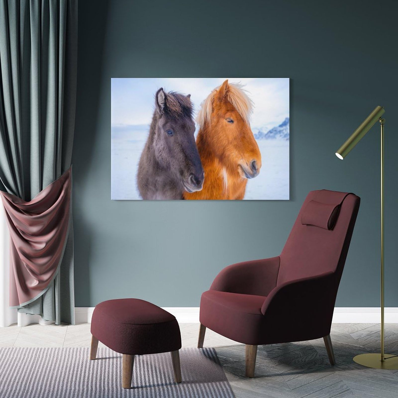 Junmoney Home Decor Wall Art Sweet Horses in Iceland, 16x24inch(40x60cm), for Hallway, Bedroom Or Modern Interiors, Gift Idea for Housewarming And Birthdays