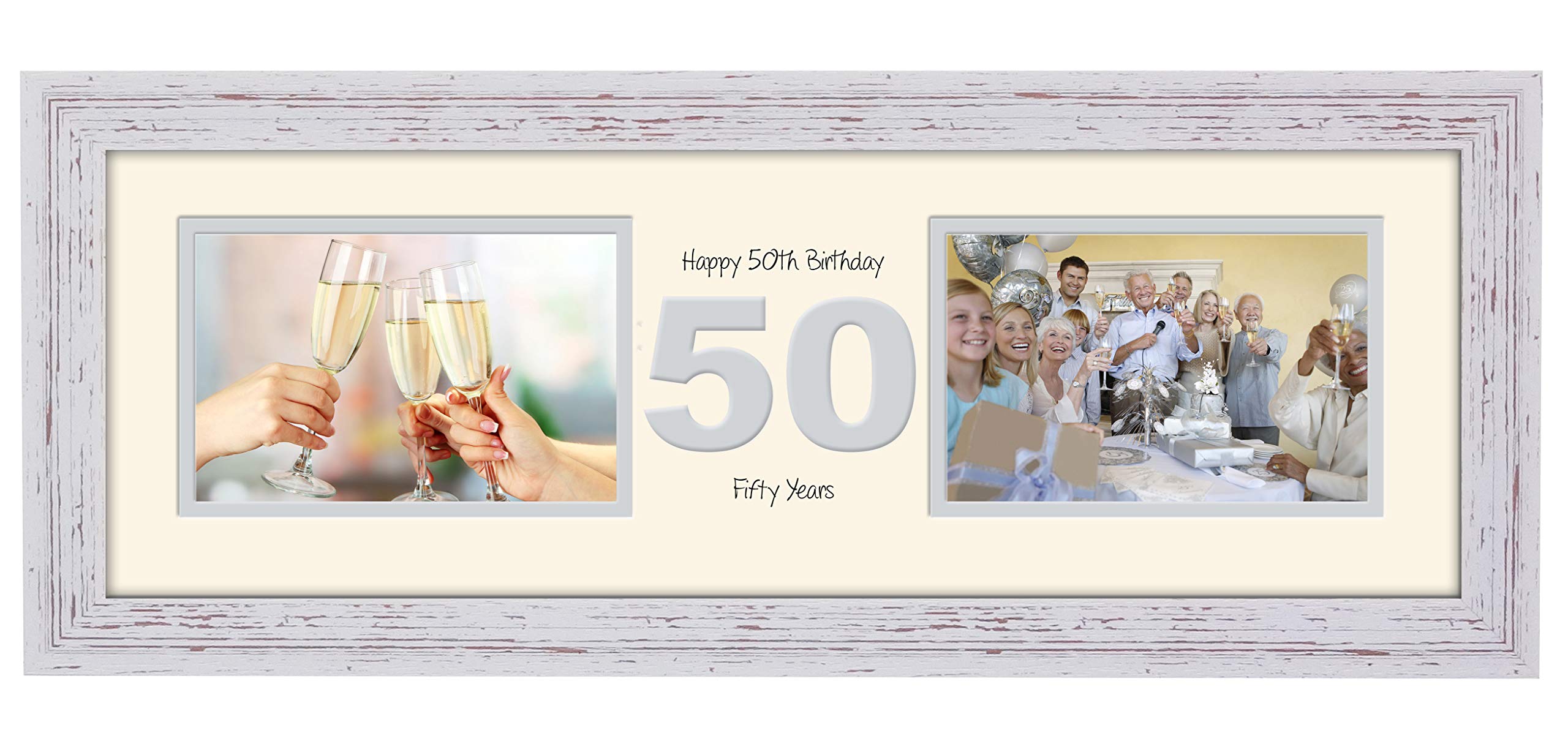 Photos In A Word Shabby Chic Finish Frame Cream Mount Grey Inside 50Th Birthday Photo Frame Fiftieth Gift Takes Two 6”X4” Landscape Photos 1225A (Shabby Chic Finish Frame Cream Mount Grey Inside)