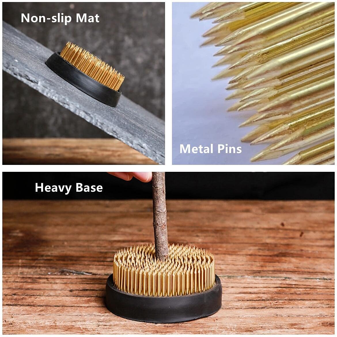 3 Pcs Flower Frogs for Flower Arrangements Supplies, Japanese Flower Arranging Ikebana Kenzan, Pin Frogs for Flowers Holder with Rubber Base Flower Fixed Tools(Gold, 1.3 Inch, 1.57 Inch, 1.97 Inch) - Image 8