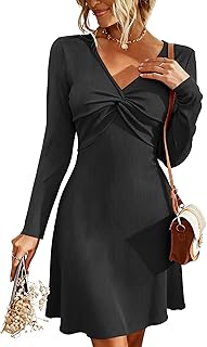 Newshows Knitted Dress Women's V Neck Autumn Dress Winter Dresses Elegant Long Sleeve Knee-Length Tunic Jumper Dress