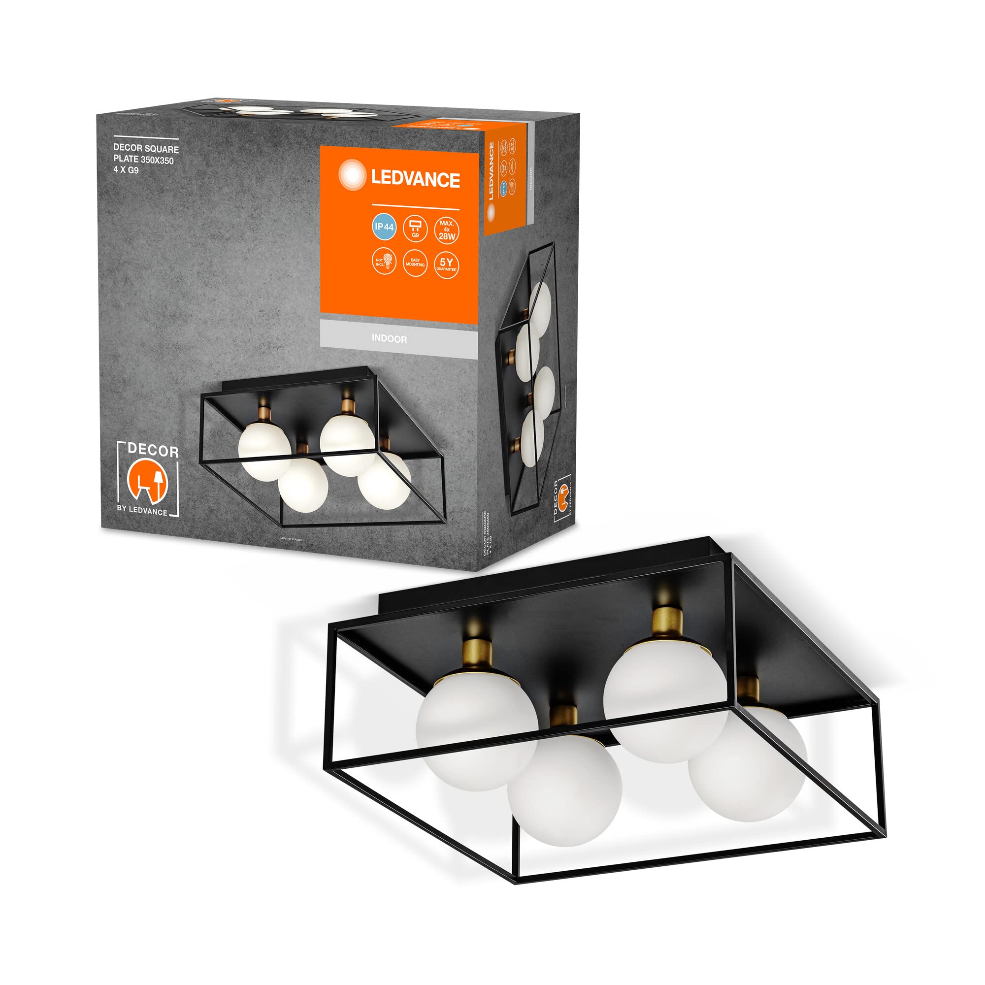 LEDVANCE DECOR Square plafoniera da bagno 350x350 IP44, nera, attacco G9 per sostituzione lampada, compatibile con lampada normale o smart, protezione IP20