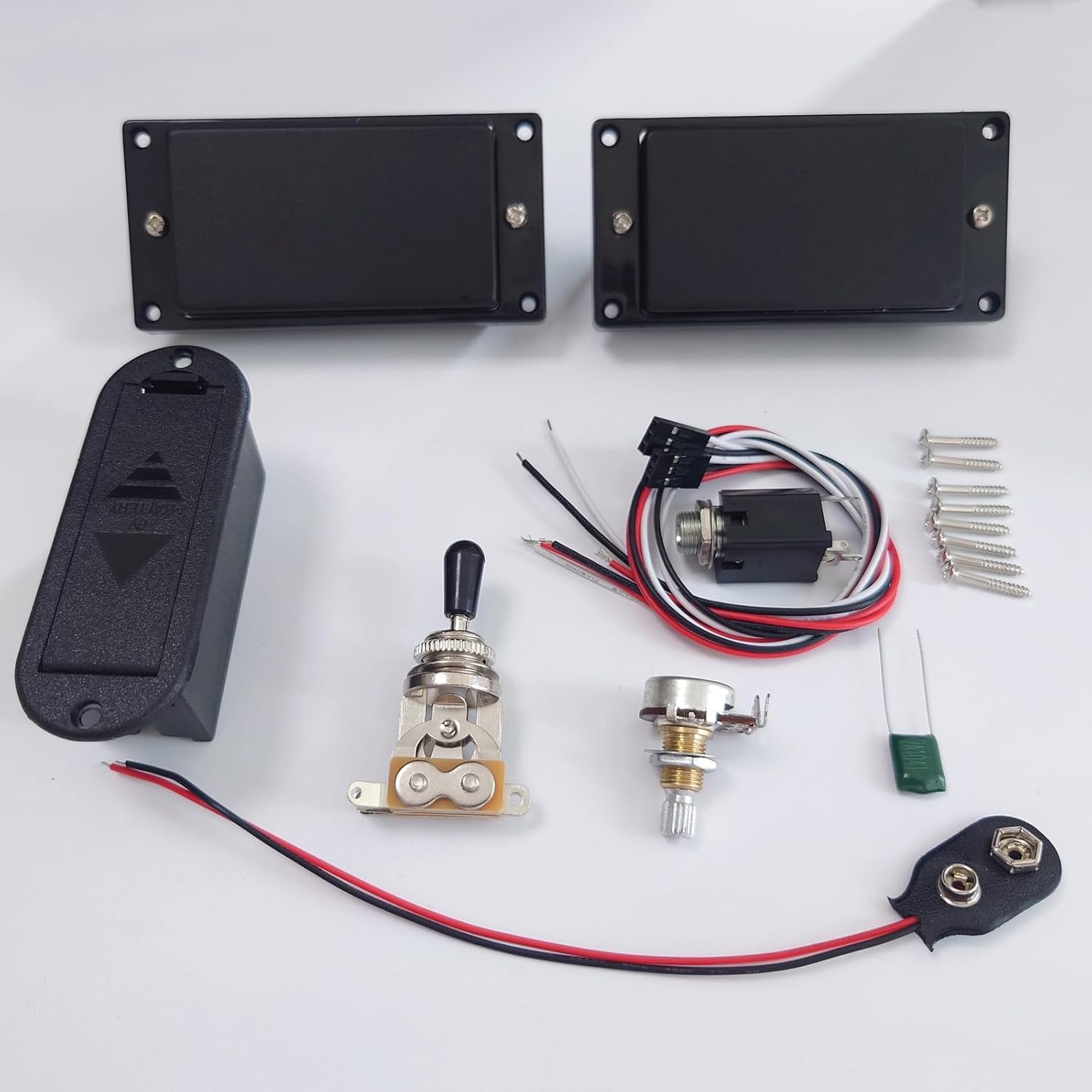 Active Humbucker Pickups Set Compatible with EMG 81 85 Style, Matte Black, 25K Pots Wiring Kit, for St HH & Most HH Electric Guitars, High Output Tone for Rock Metal (Pickups Set 1 Pot)