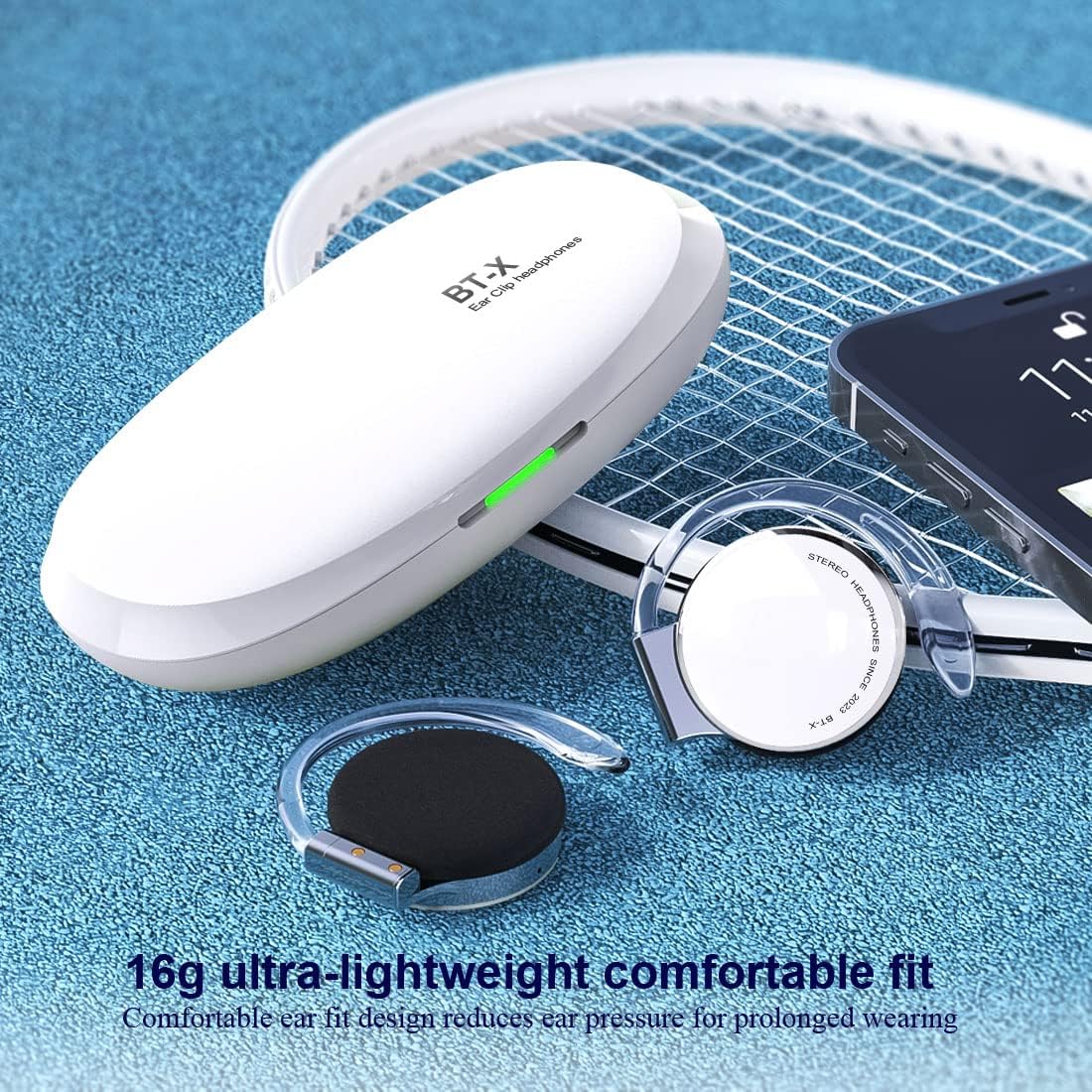 On Ear Headphones Bluetooth V5.3, Clip on Headphones Wireless, Open Ear Headphones with Earhooks, Sports Headset Bluetooth with 4 Microphones, Noise Cancelling/Long Battery Life/with Charging Case - Image 7