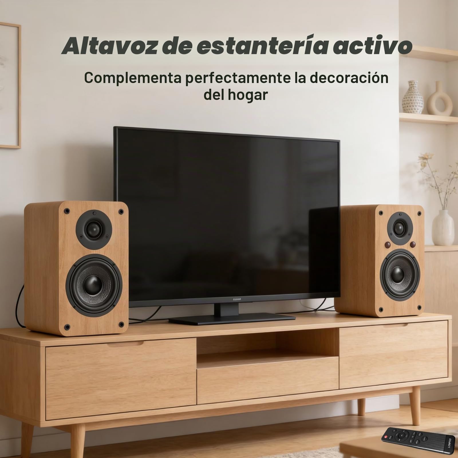 LONPOO Altavoz Activo Bluetooth de 100 W RMS, 4 Pulgadas, con HDM ARC, Optica, Coxaial, RCA, USB USB, AUX-in, Mando a Distancia (LP-42X Amarillo)
