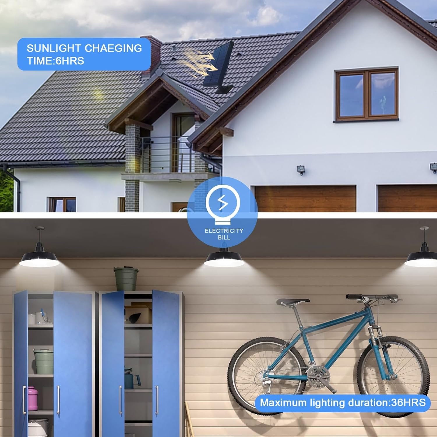 Solar Pendant Lights Outdoor, Solar Shed Light with 360° Adjustable Panel, Dimmable Lighting with Remote Control, 16.4ft Cable IP65 Waterproof for Patio, Garage, Camp, Chicken Coop, Barn