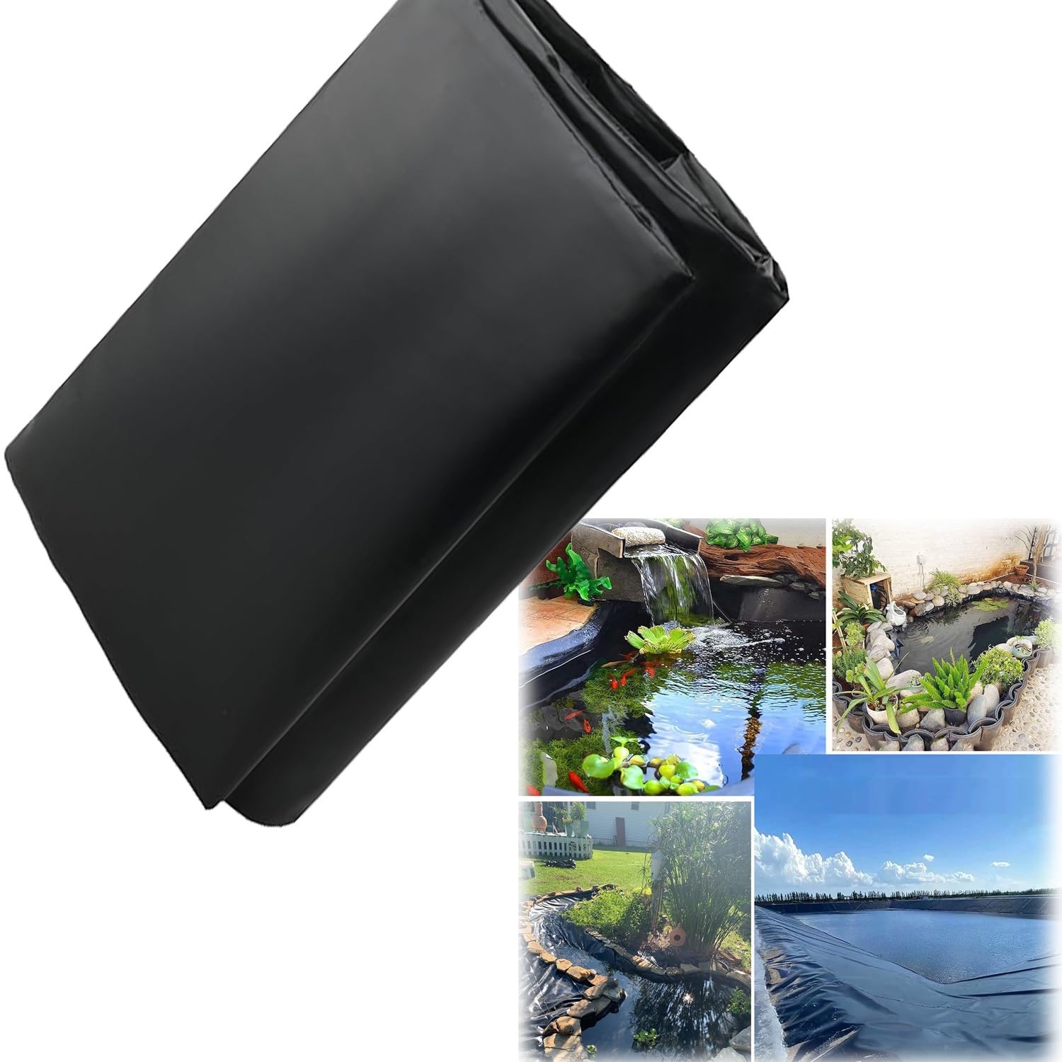 Yidechon 16x20ft Liner 5 Mil, HDPE Pond Lining 3x3ft 10x23ft 20x39ft 29x36ft 39x39ft for Fish Stream Fountain Water Garden, Waterfall Backyard Fish Liner, Easy Cutting Pond Liners(Size:3x29ft)
