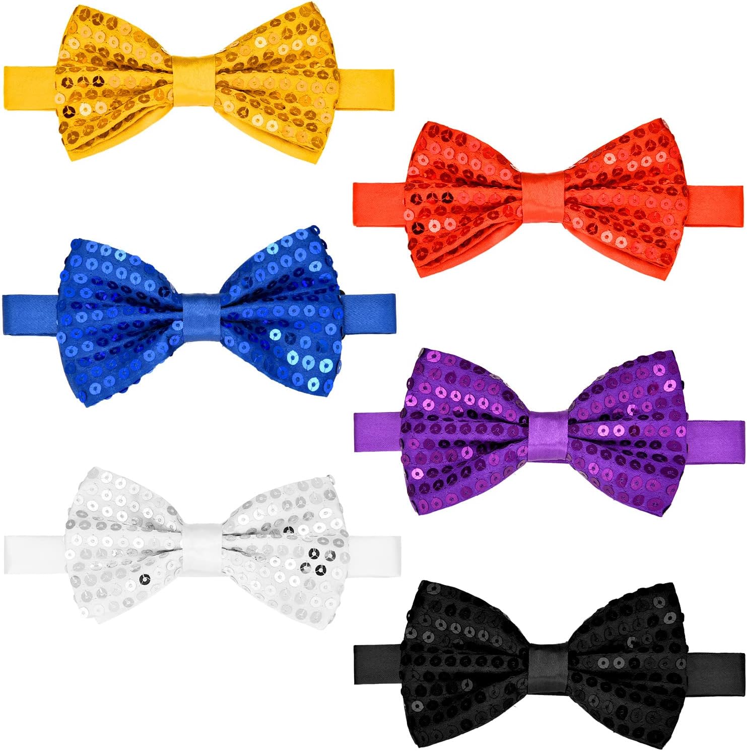 Yaomiao 6 Pcs Men's Pre Tied Sequin Bow Ties Double Layer Tux Bowtie with Adjustable Strap for Men Boy Wedding Graduation