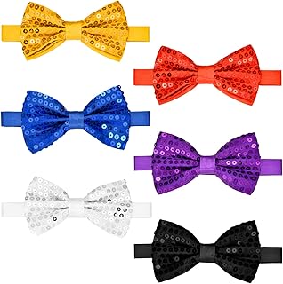 6 Pcs Men's Pre Tied Sequin Bow Ties Double Layer Tux Bowtie with Adjustable Strap for Men Boy Wedding