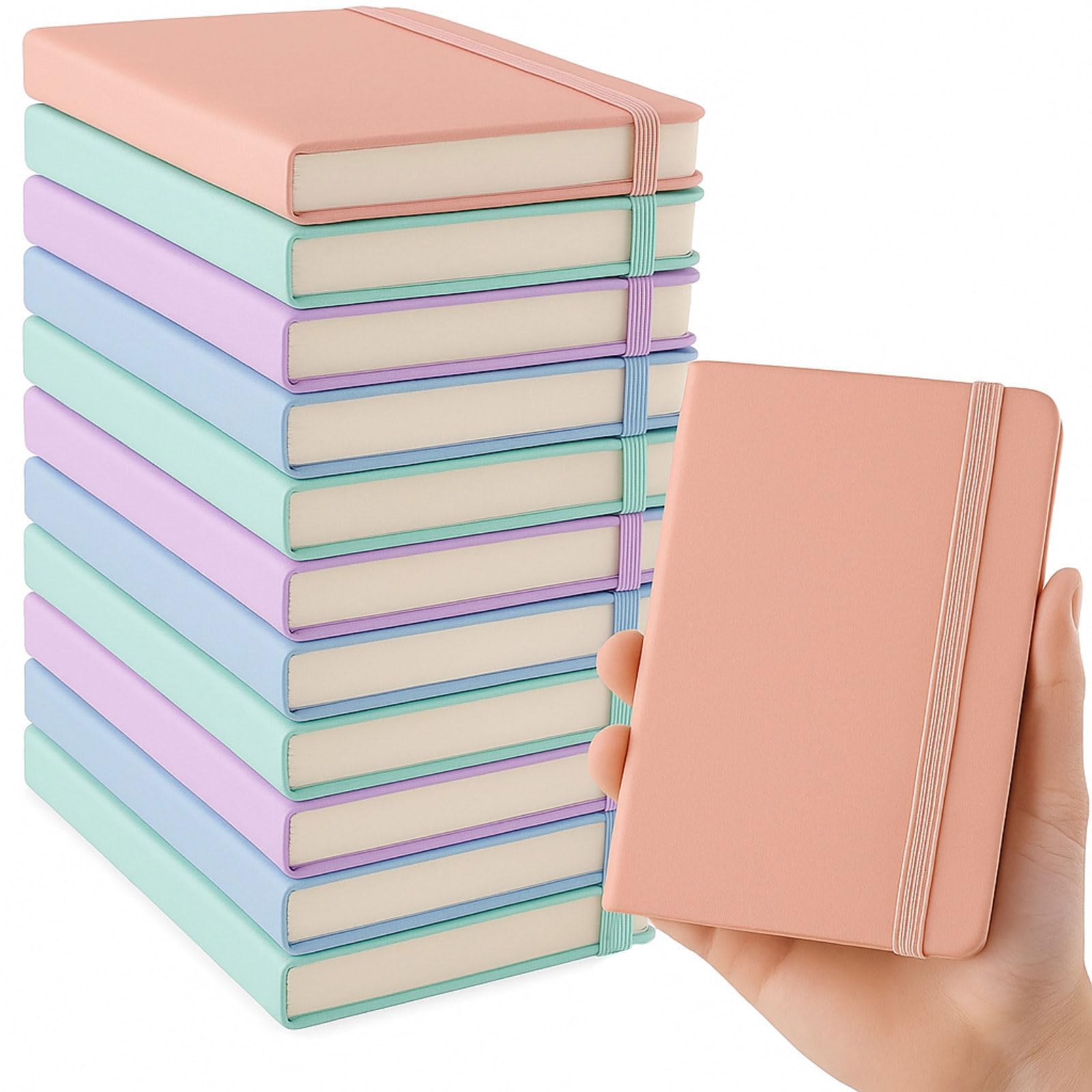 SIMDAO 12 Pack A7 Pocket Notebooks, Imitation Leather Cover, Small Notebooks Pocket Size, 200 Pages/100 Sheets, A7 Lined Paper Notepads, Small Notepads Set for School, Office (Mixed Light Color)