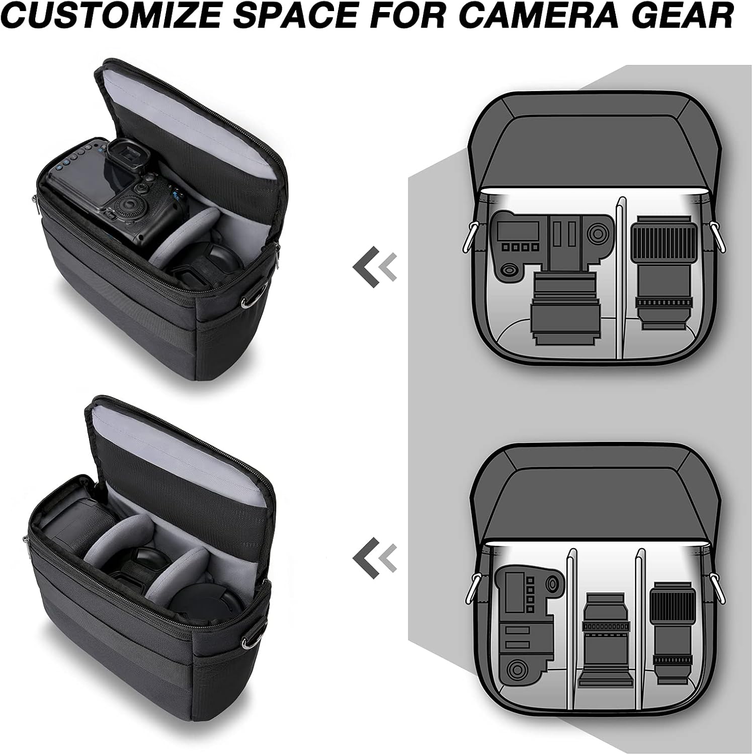 BAGSMART Camera Bag, DSLR Camera Case Water Resistant Camera Gadget Shoulder Bag for Men and Women, Black