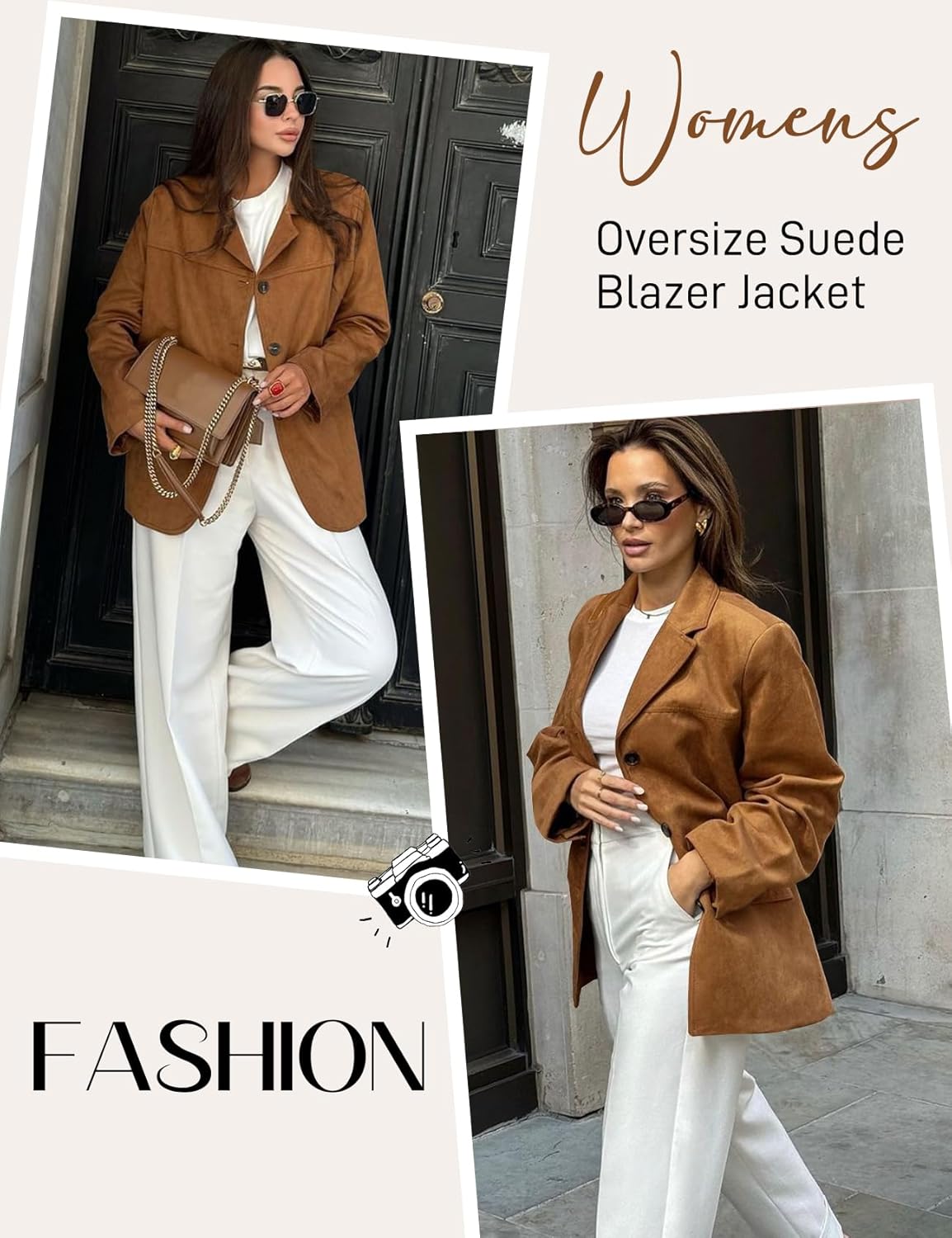 Flygo Womens Faux Suede Blazer Jacket Vintage Long Sleeve Button Down Casual Blazer Business Work Outfits(Brown-S) - Image 4