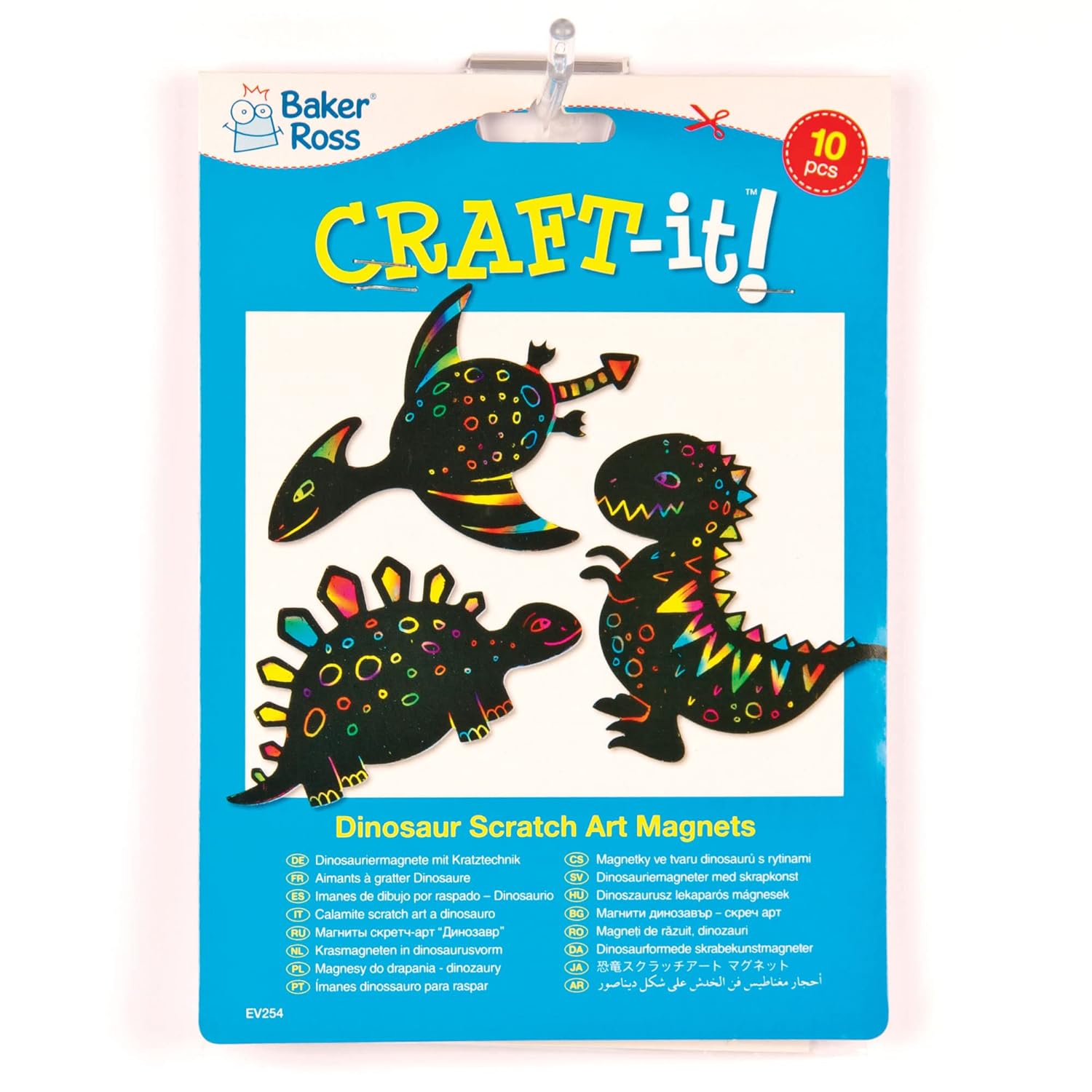 Baker Ross EV254 Dinosaur Scratch Art Fridge Magnets - Pack of 10, for Kids to Design, Create and Display for Crafts Projects