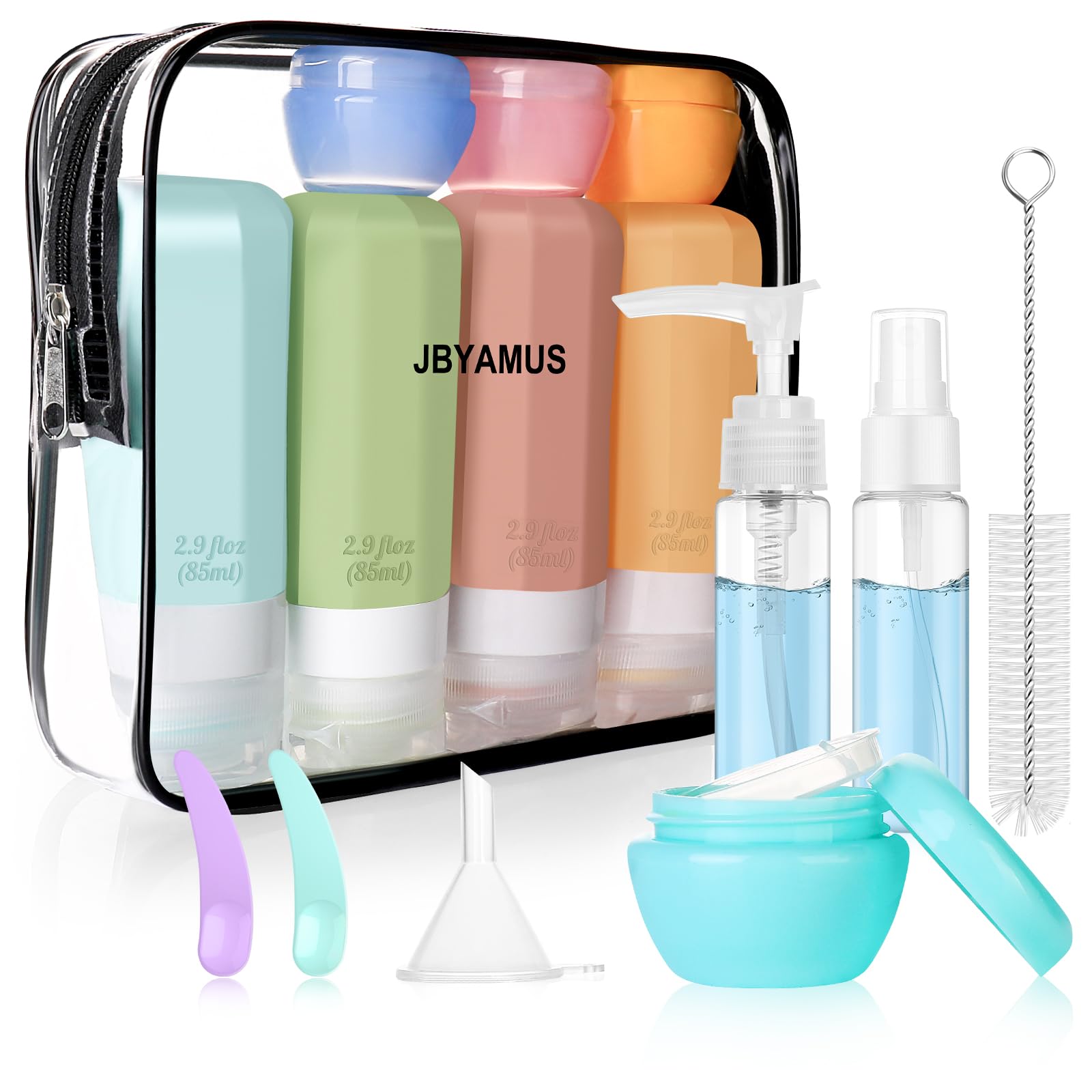 JBYAMUS 16 Pcs Silicone Bottles Set, Leak-Proof Design, Travel Size, TSA Approved for Toiletries, Portable Containers for Women (Pink-Yellow)