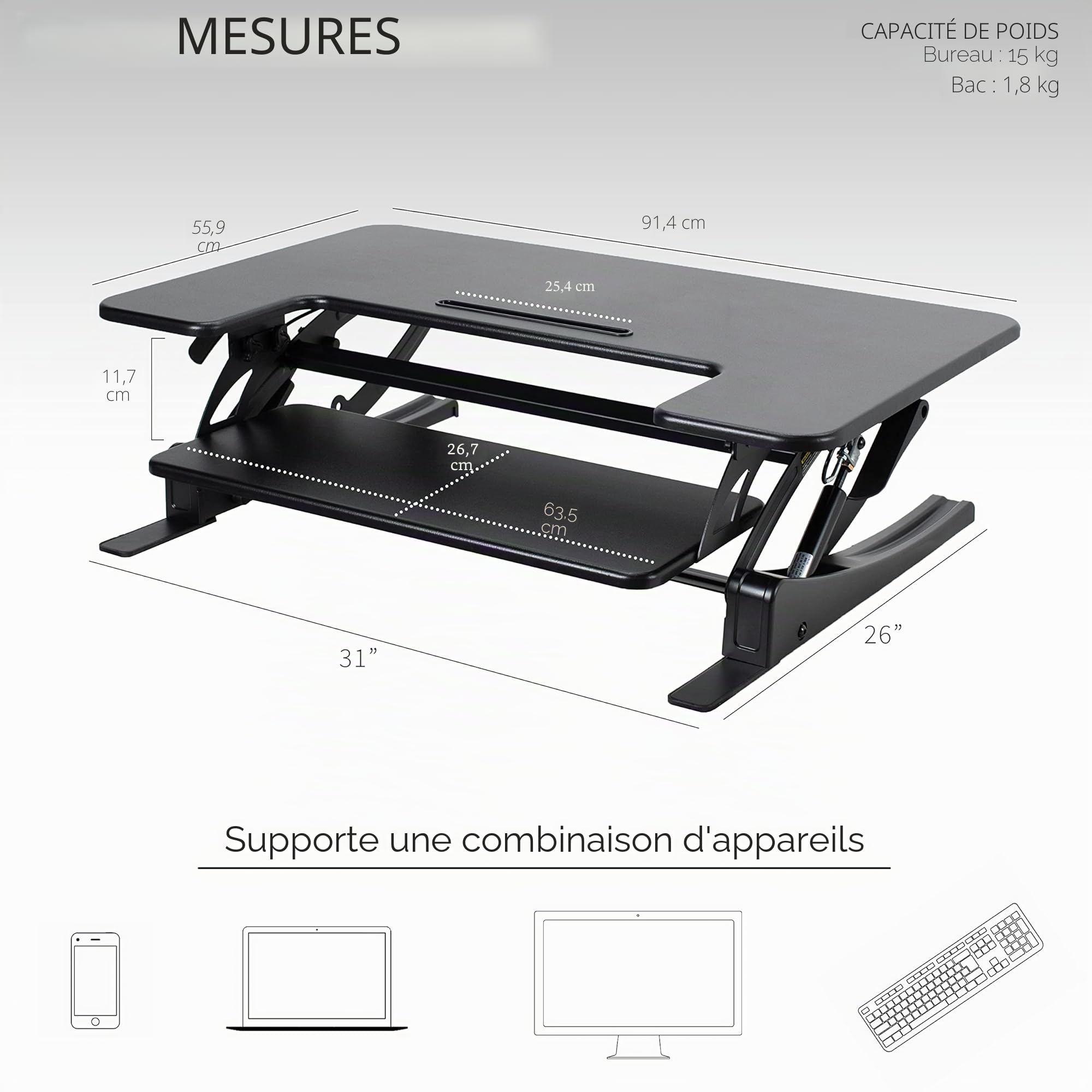 VIVO DESK-V000V Convertisseur de bureau debout réglable en hauteur 91 cm, série V, support de table à double écran, noir